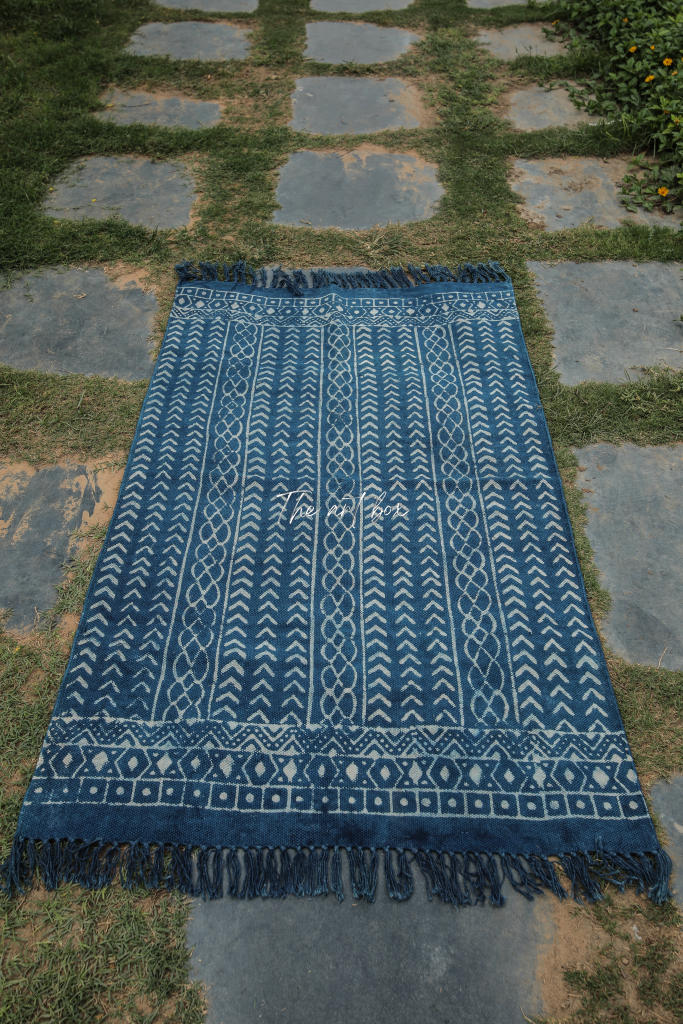 Indigo Blue Hand Block Print Cotton Rectangular Rugs