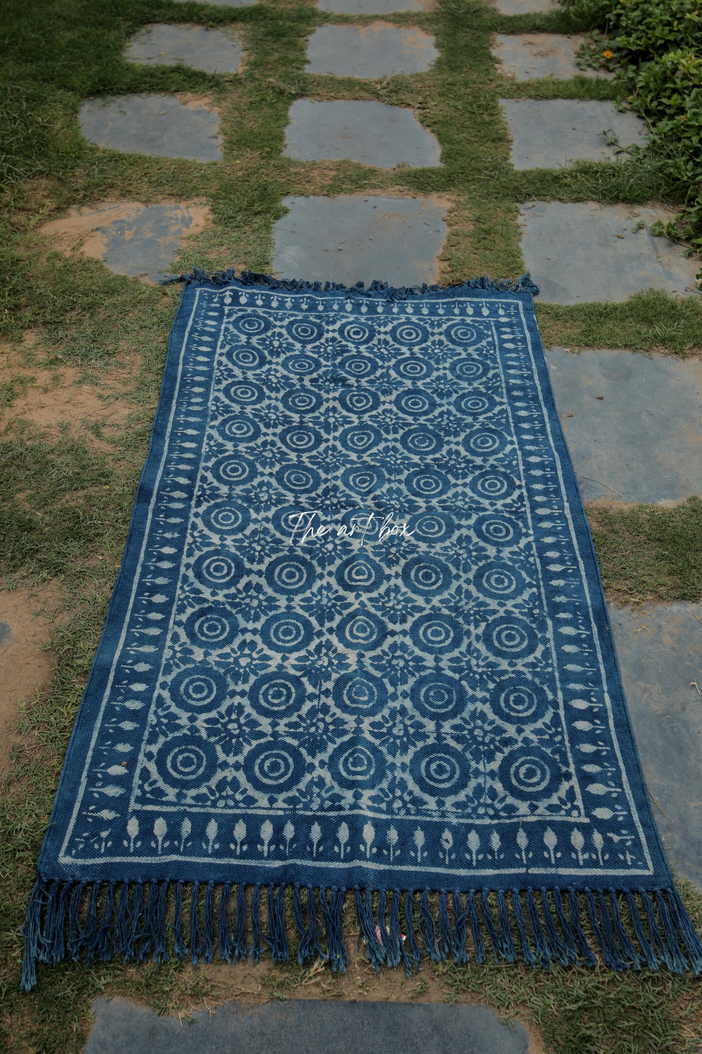 Indigo Blue Hand Block Print Cotton Rectangular Rugs