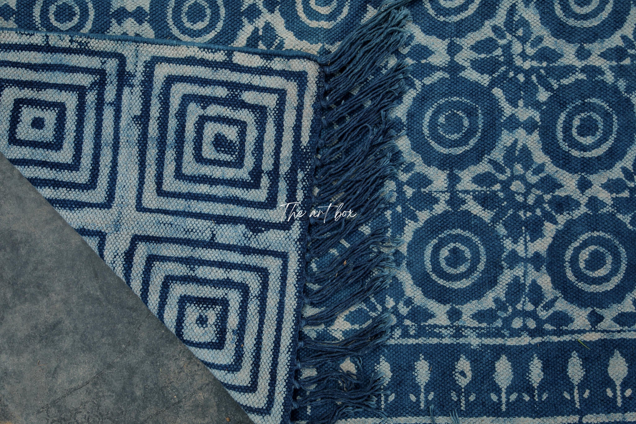 Indigo Blue Hand Block Print Cotton Rectangular Rugs