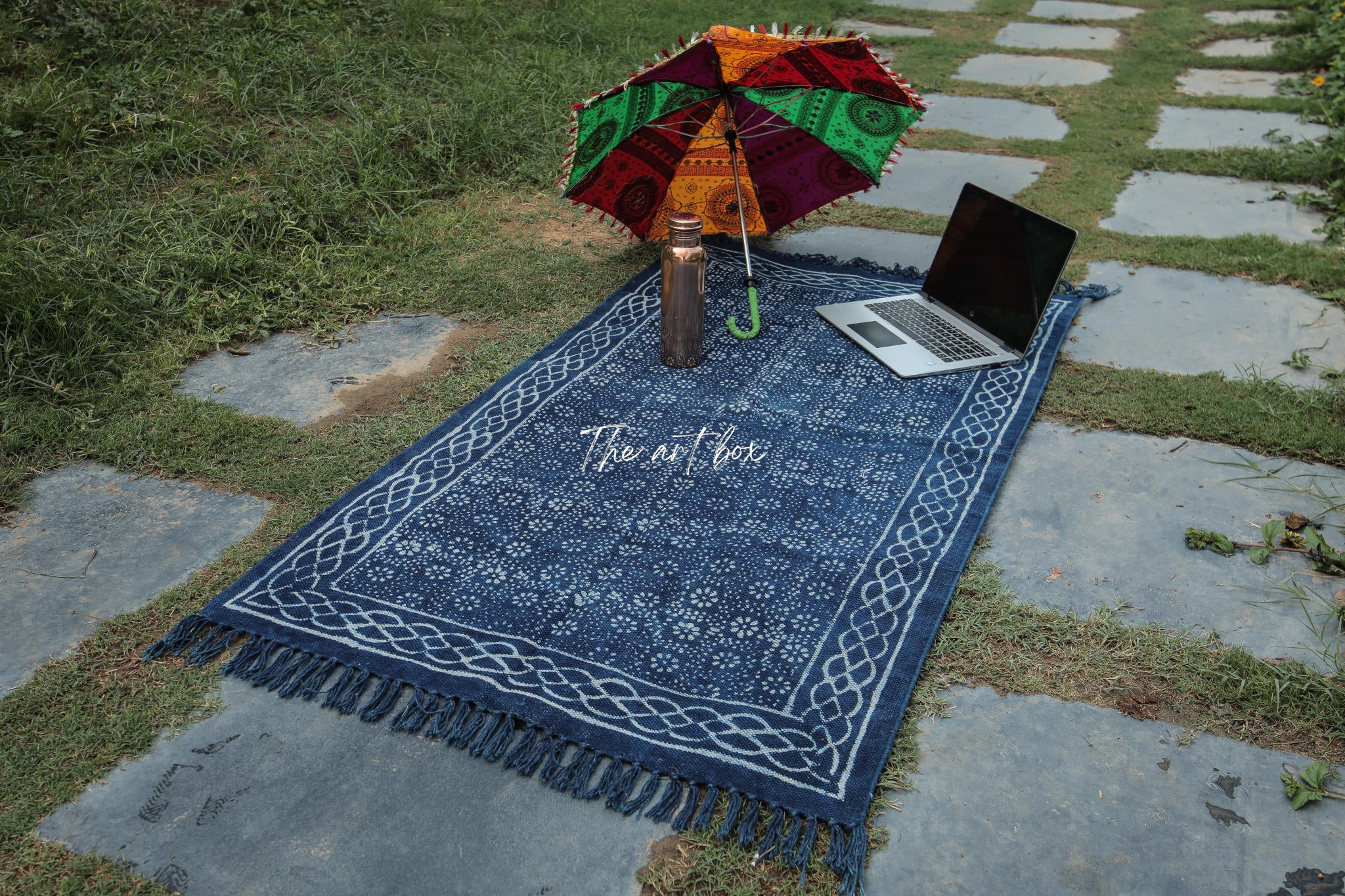 Indigo Blue Dabu Block Print Cotton Rectangular Rugs