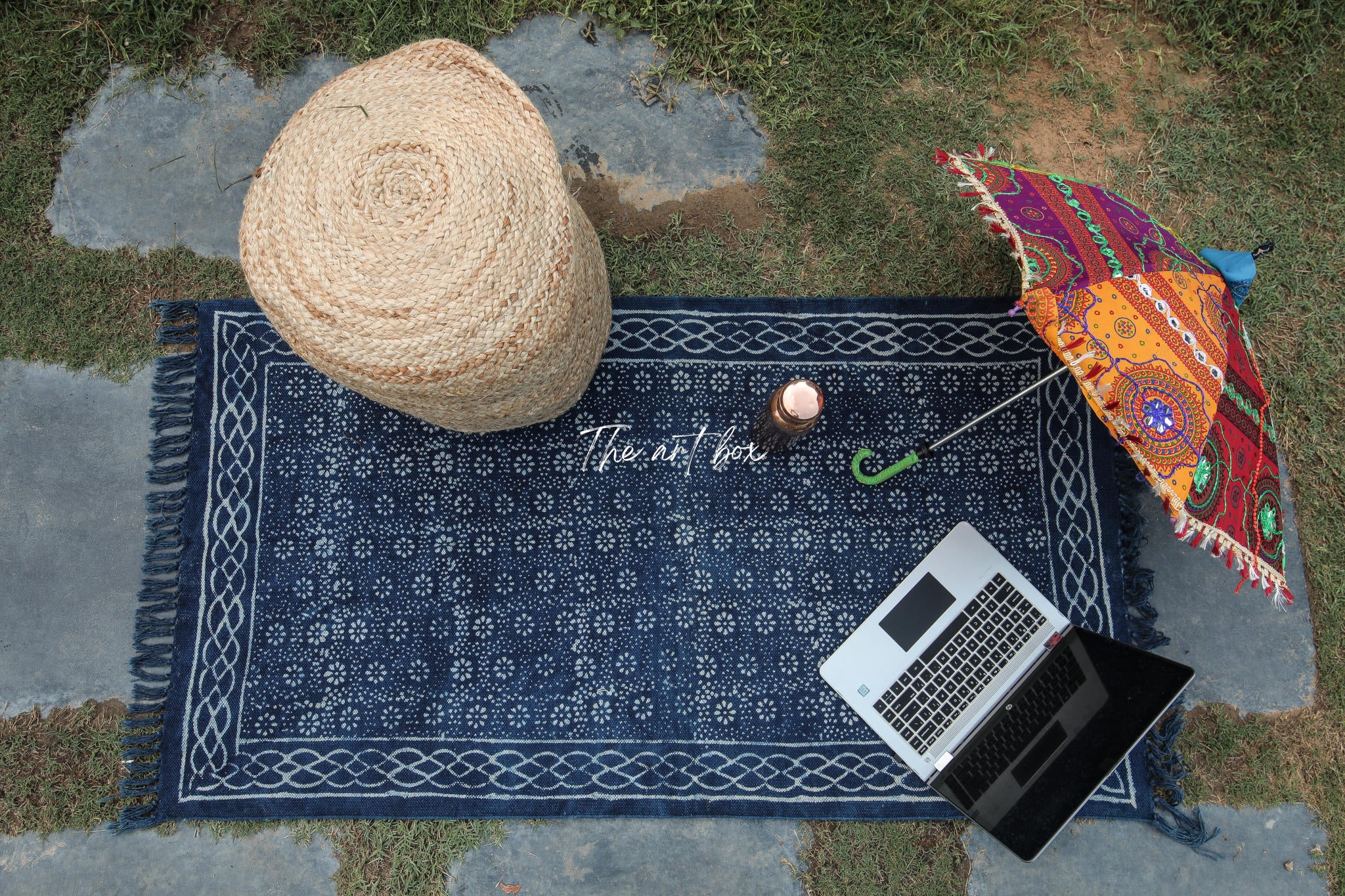 Indigo Blue Dabu Block Print Cotton Rectangular Rugs