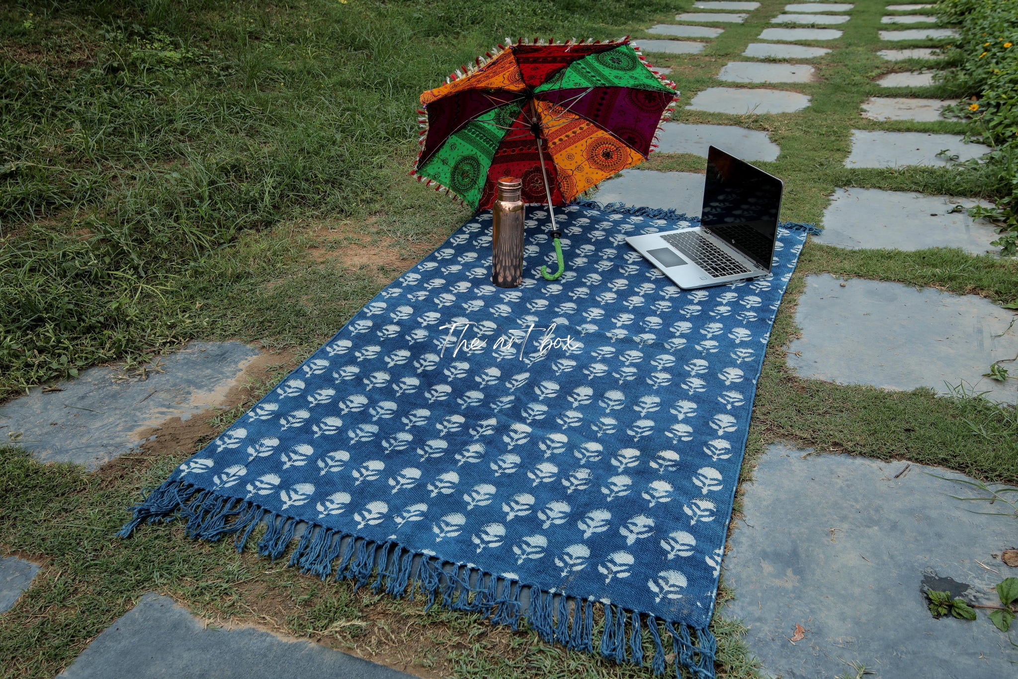 Indigo Blue Dabu Block Print Cotton Rectangular Rugs