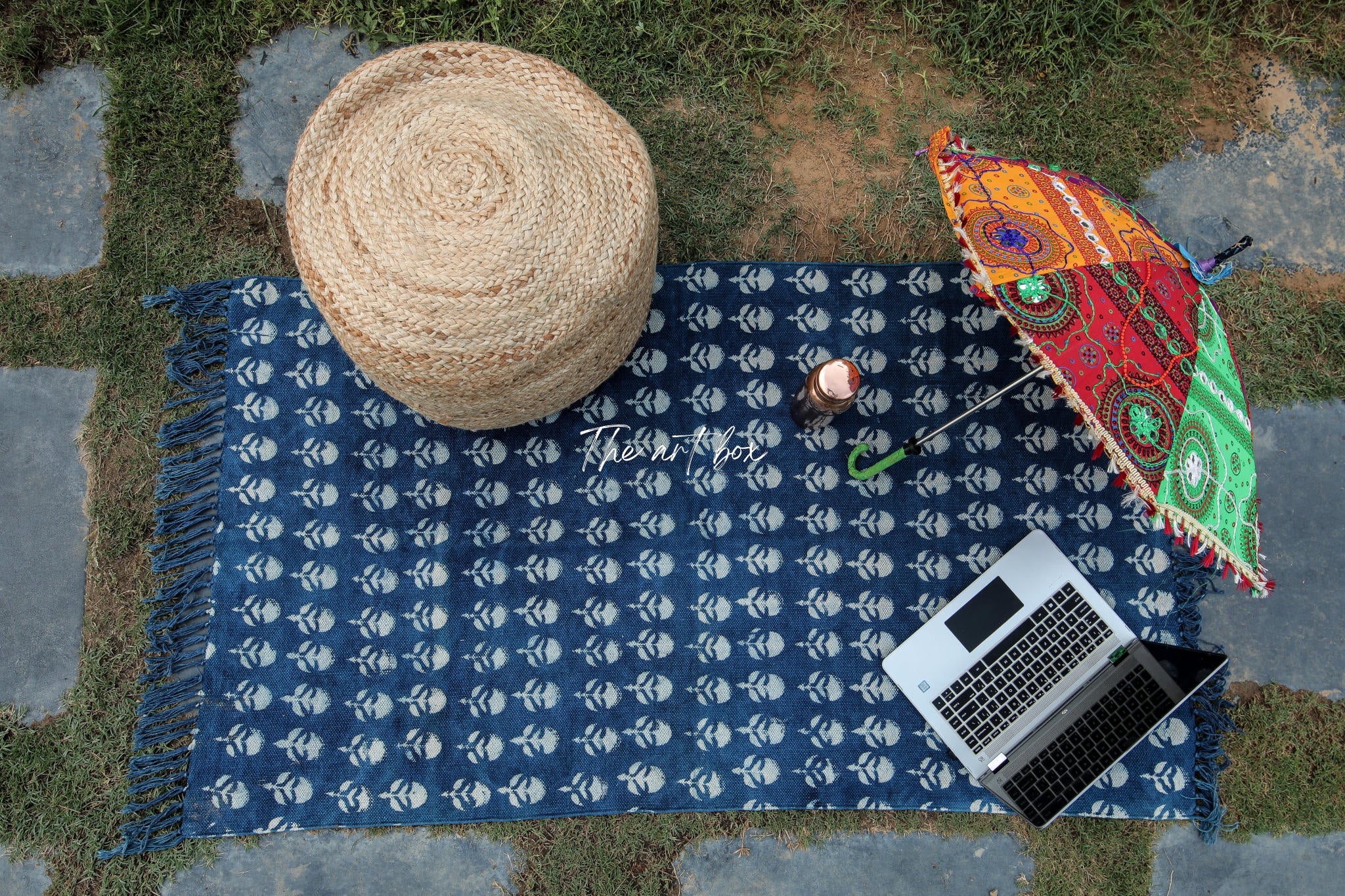 Indigo Blue Dabu Block Print Cotton Rectangular Rugs