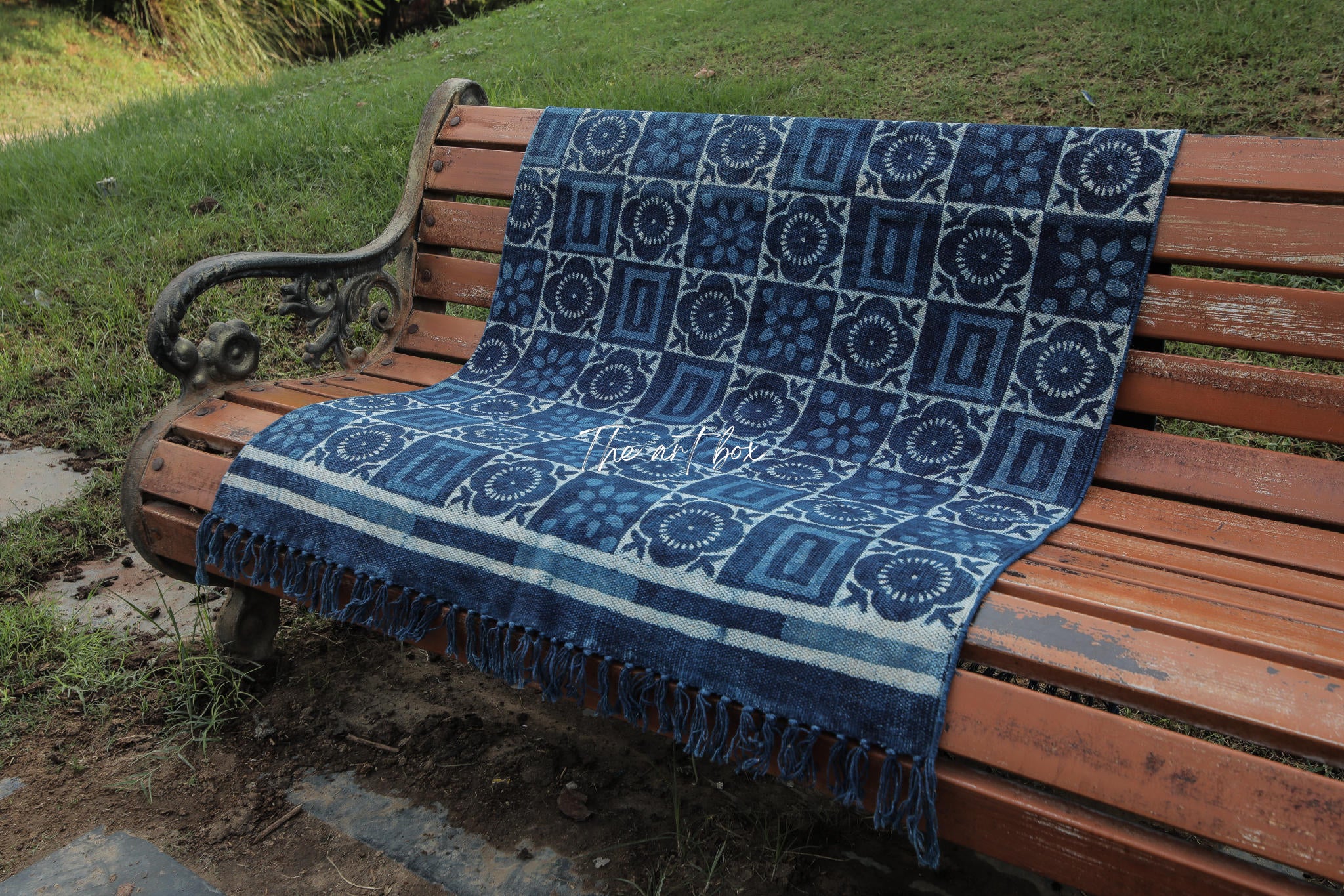 Indigo Blue Hand Block Print Cotton Rectangle Rugs