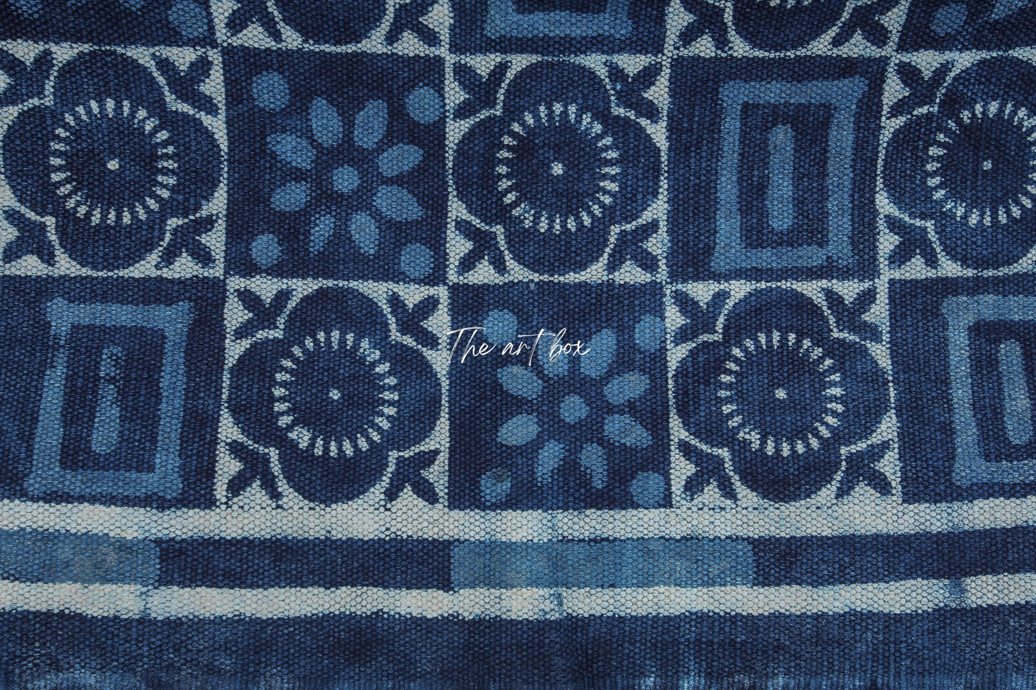 Indigo Blue Hand Block Print Cotton Rectangle Rugs