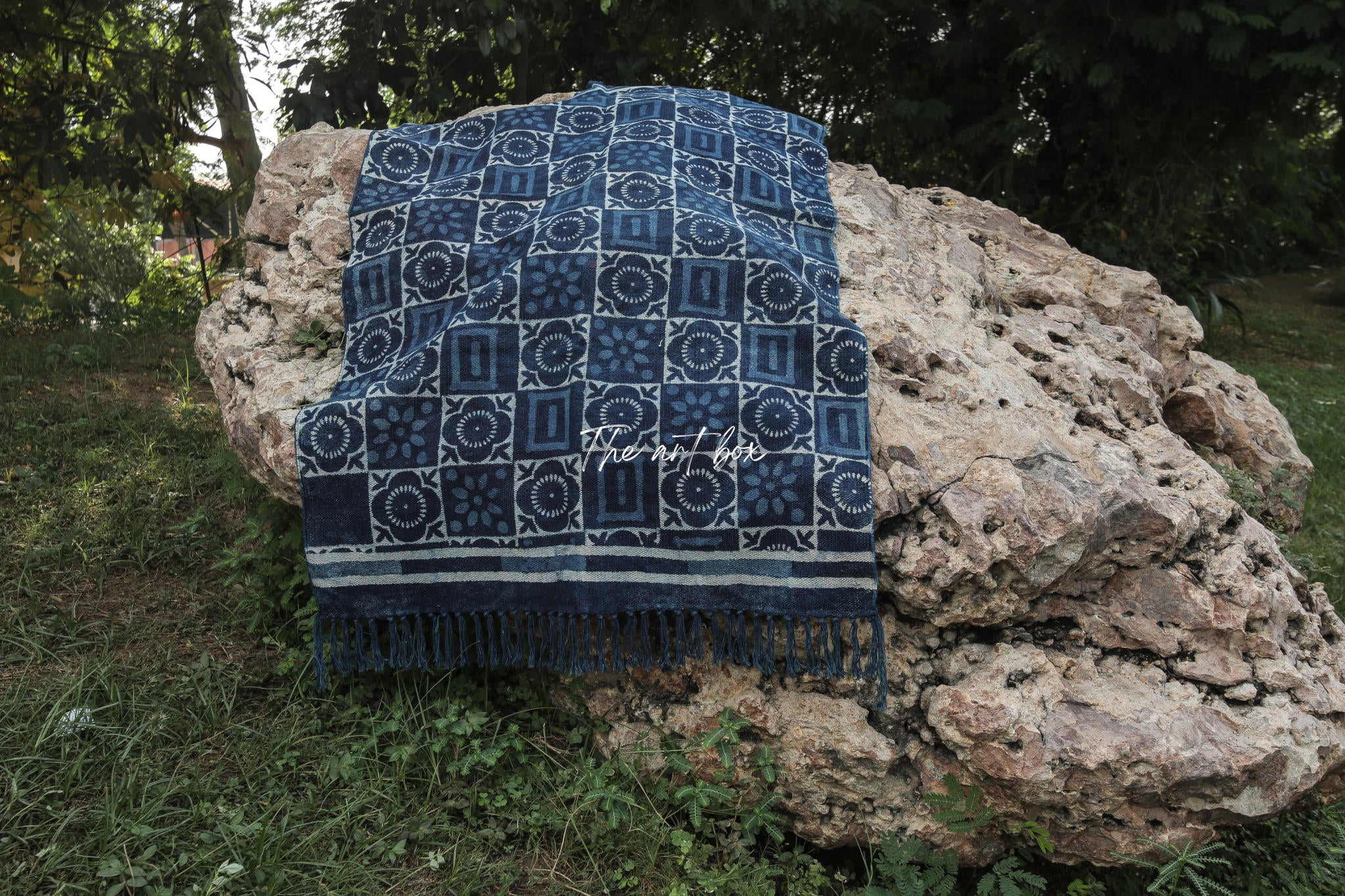 Indigo Blue Hand Block Print Cotton Rectangle Rugs