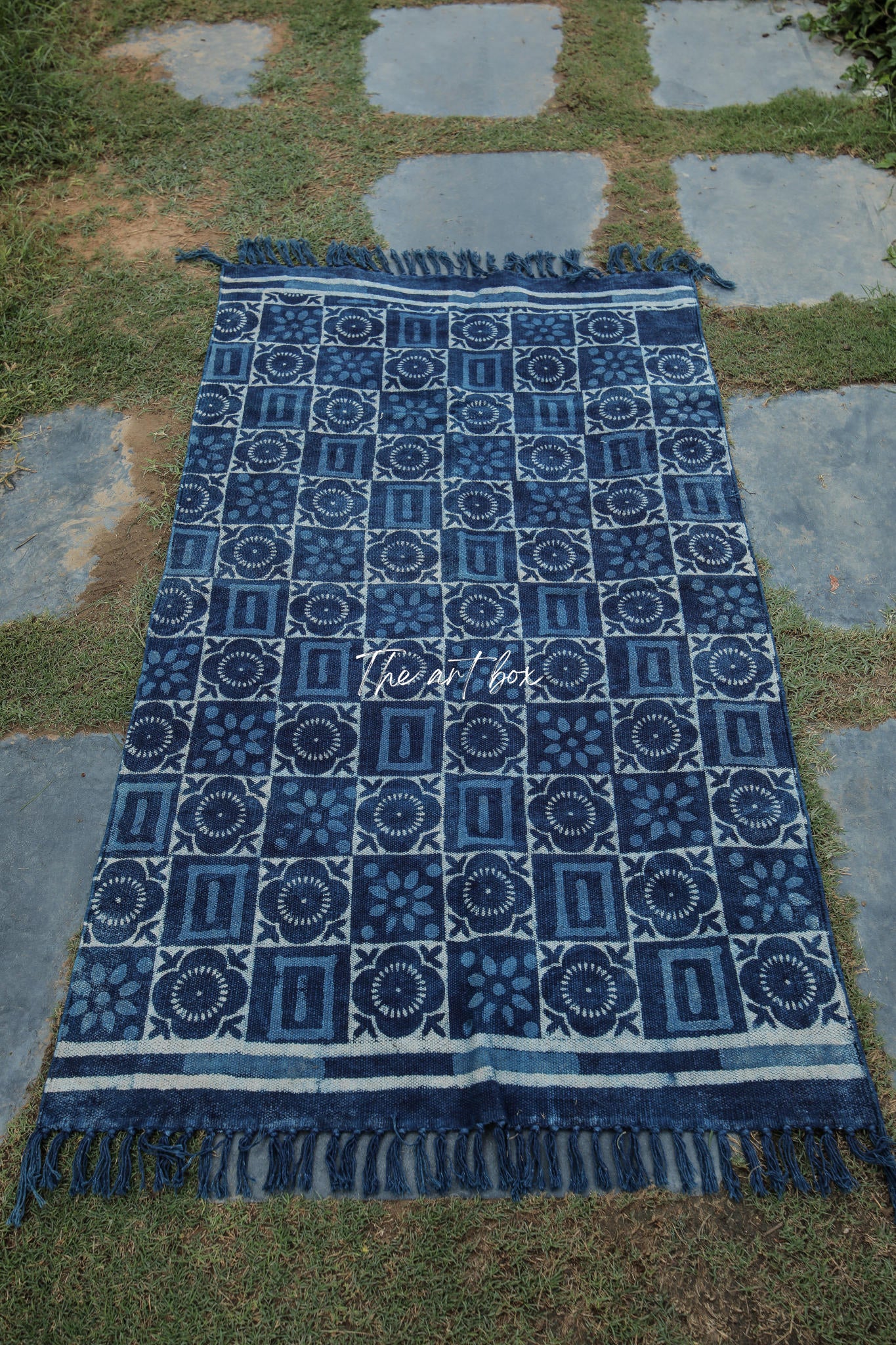 Indigo Blue Hand Block Print Cotton Rectangle Rugs