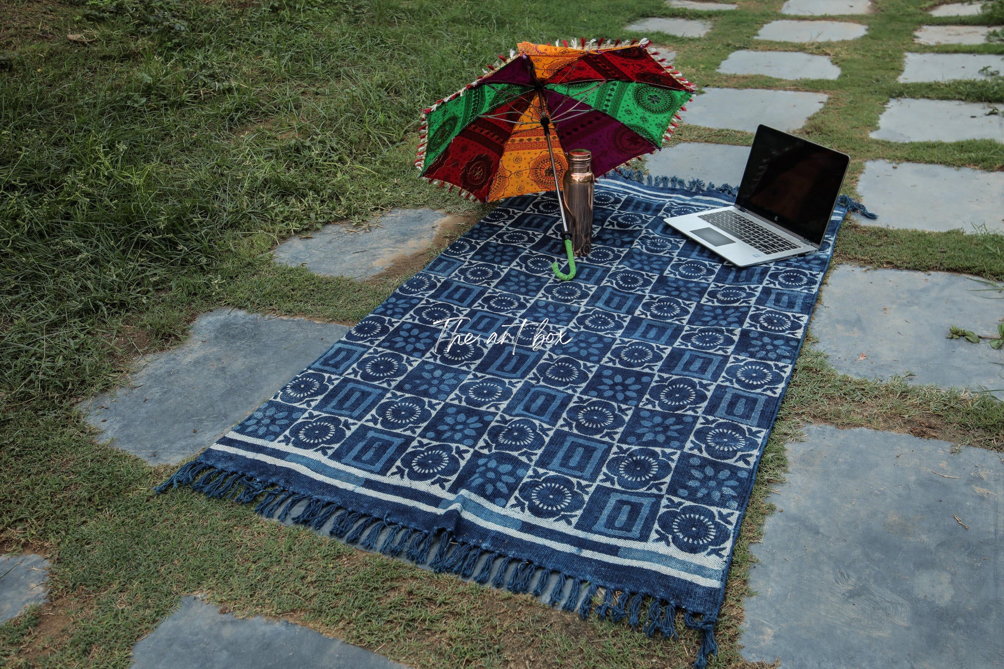 Indigo Blue Hand Block Print Cotton Rectangle Rugs