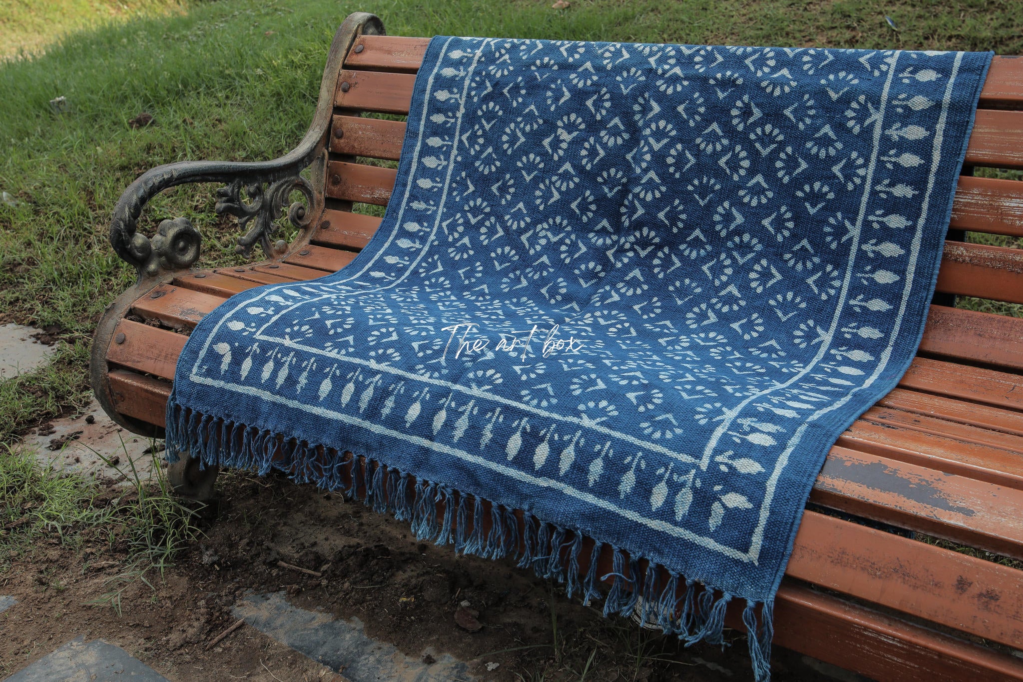 Indigo Blue Dabu Block Print Cotton Rectangle Rugs