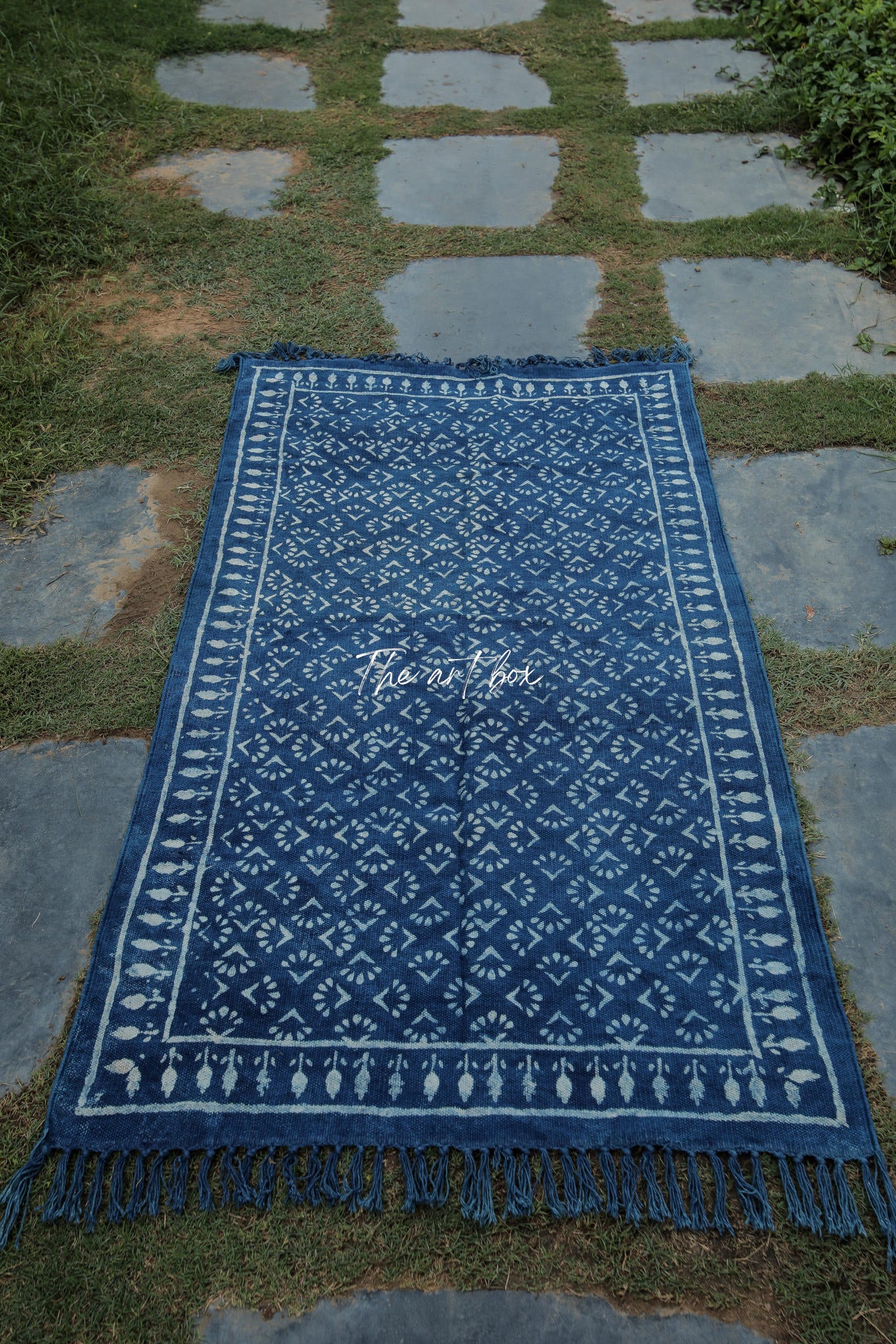 Indigo Blue Dabu Block Print Cotton Rectangle Rugs