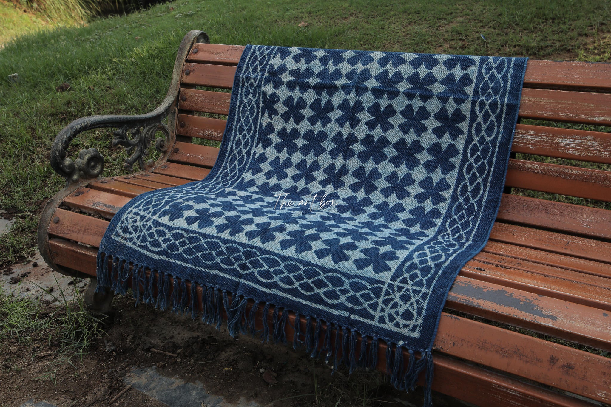 Indigo Blue Block Dabu Print Cotton Rectangle Rugs