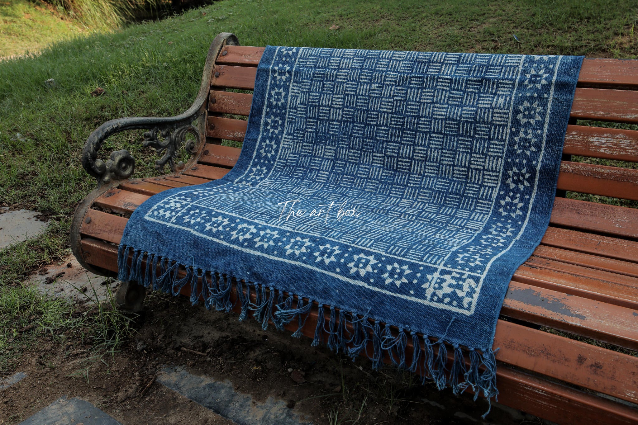 Indigo Blue Hand Block Print Cotton Rectangle Rugs