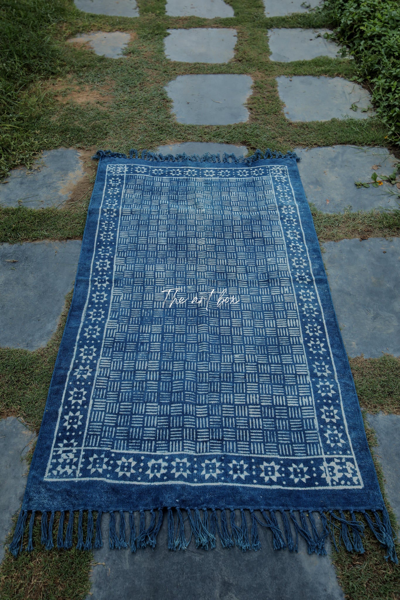 Indigo Blue Hand Block Print Cotton Rectangle Rugs