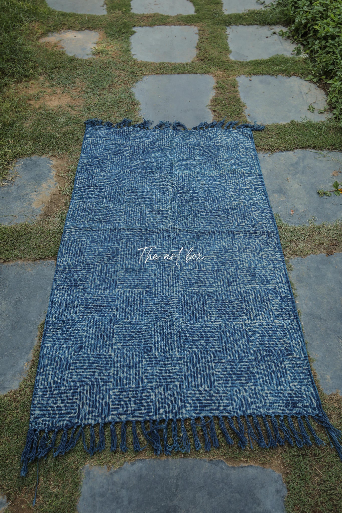 Indigo Blue Dabu Block Print Cotton Indigo Rectangle Rugs