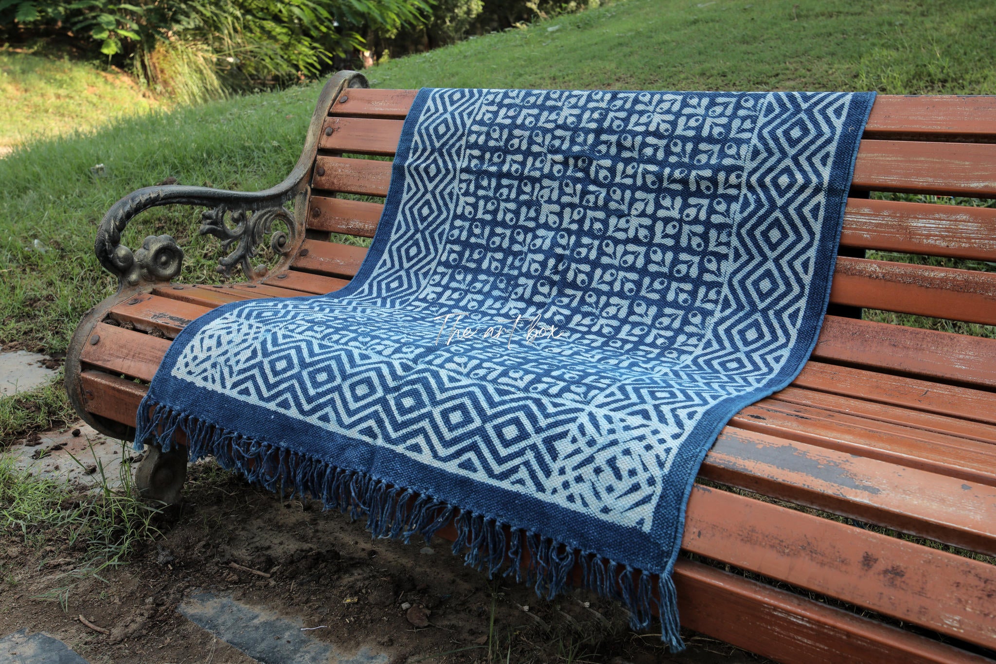 Indigo Blue Hand Block Print Cotton Rectangle Rugs