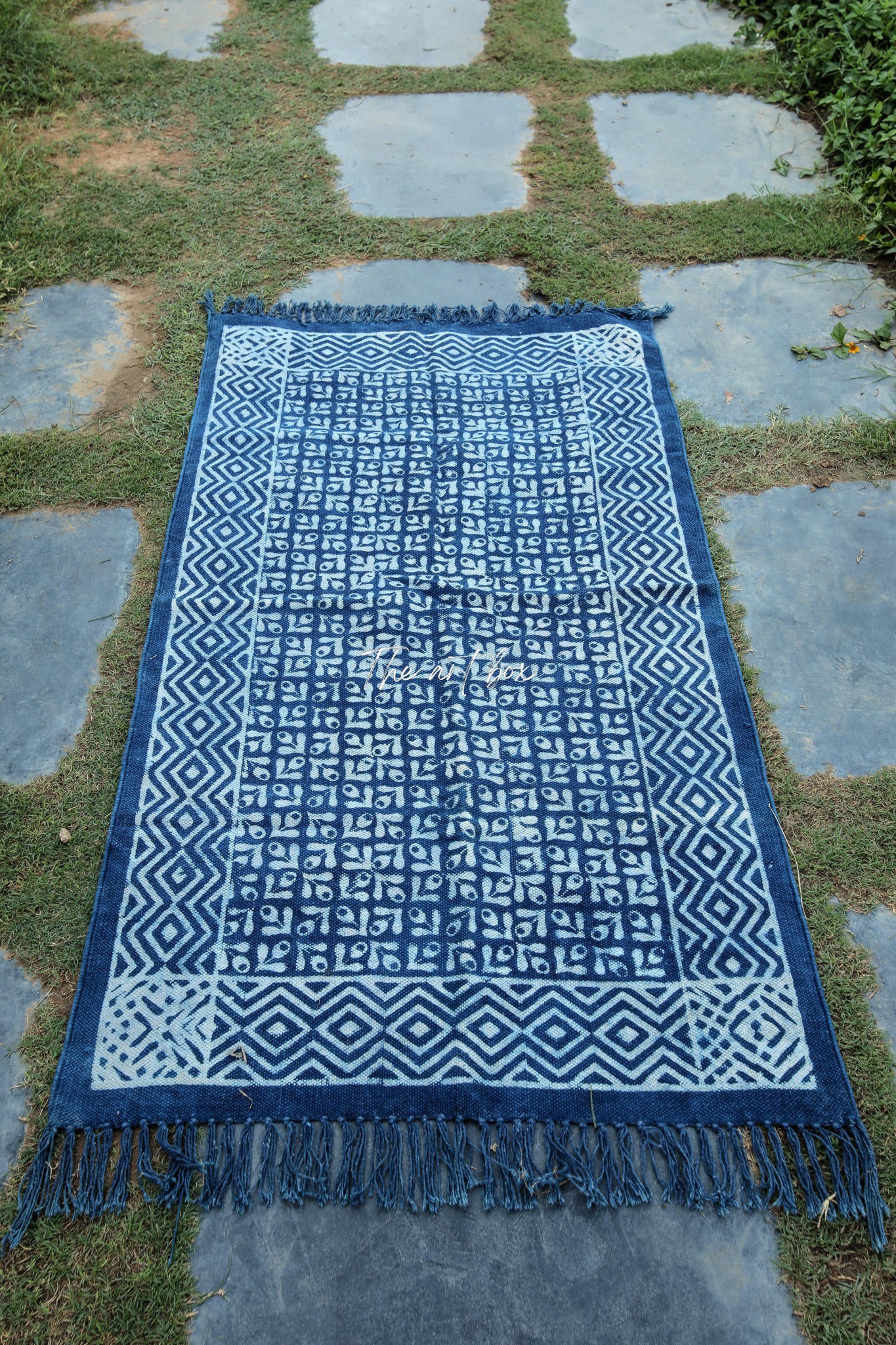 Indigo Blue Hand Block Print Cotton Rectangle Rugs