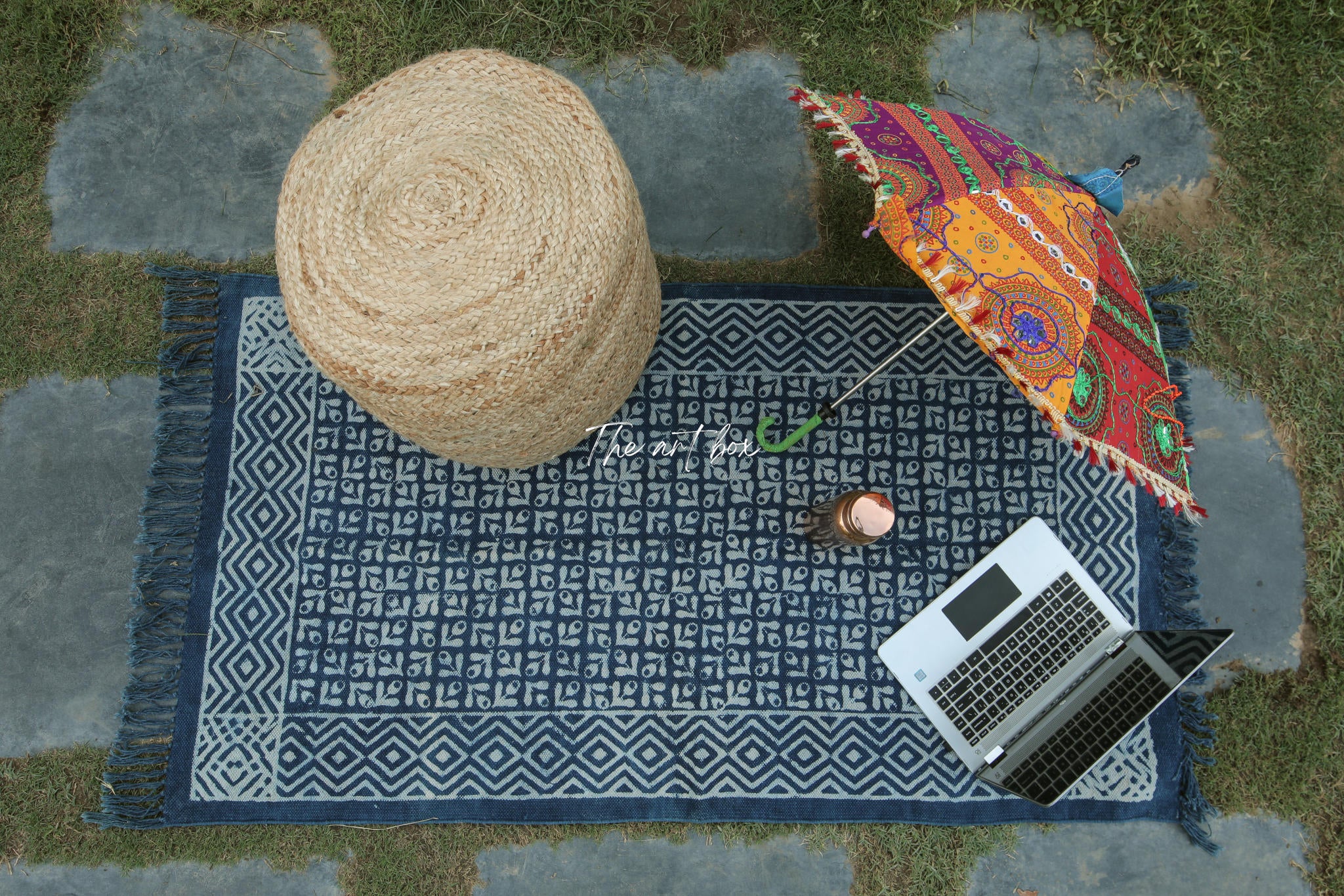 Indigo Blue Hand Block Print Cotton Rectangle Rugs