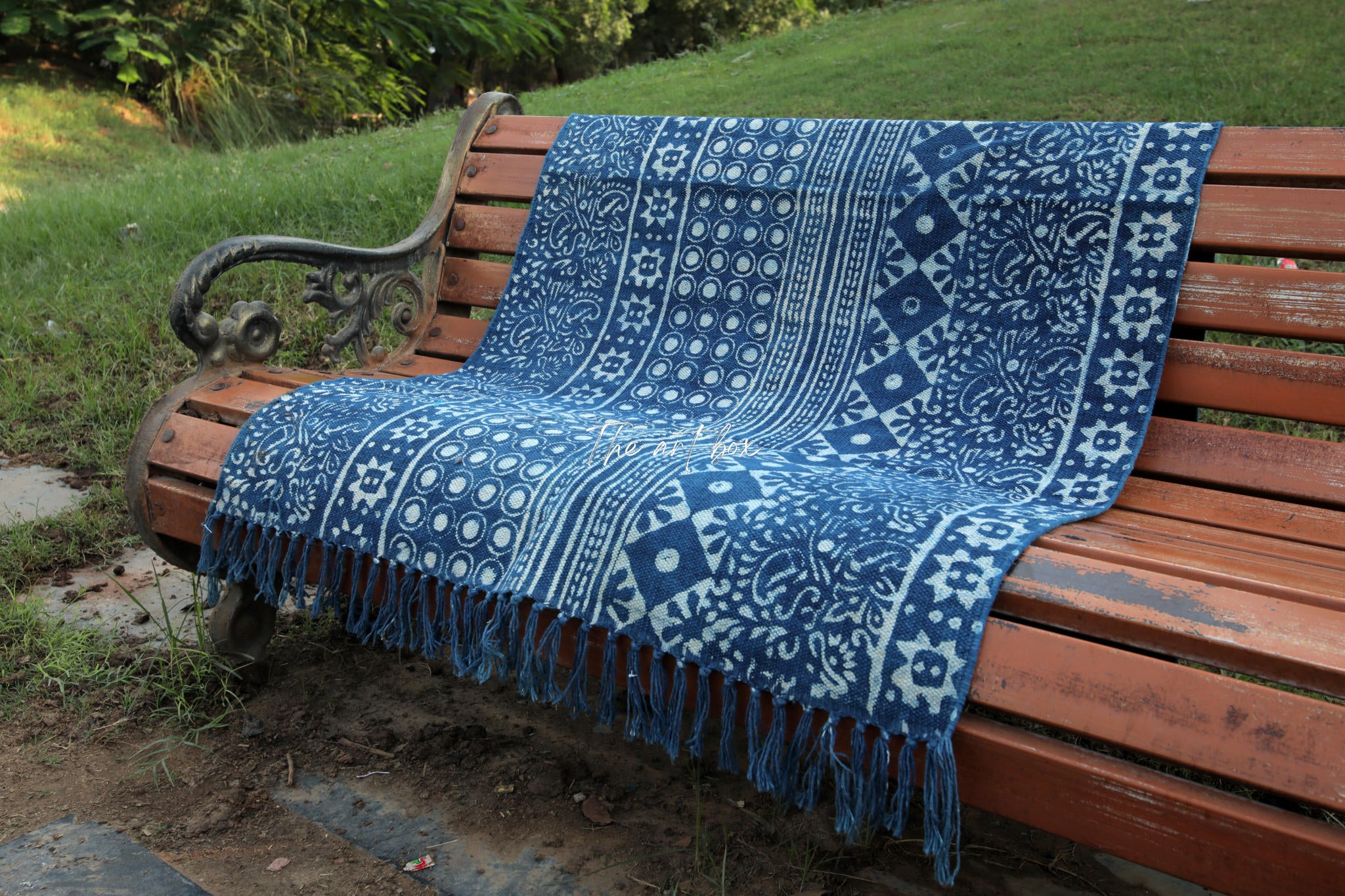 Indigo Blue Dabu Block Print Cotton Rectangle Rugs