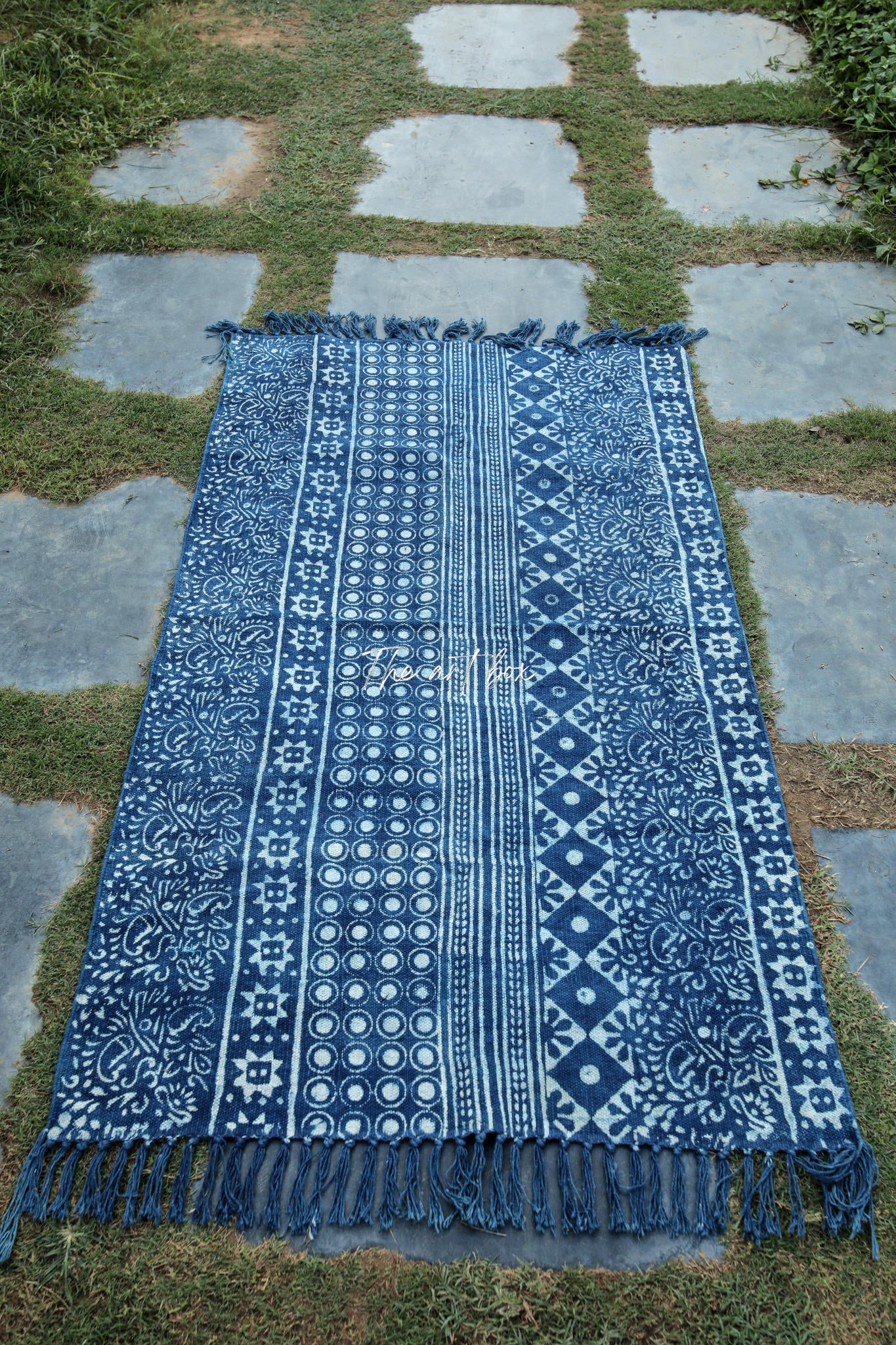 Indigo Blue Dabu Block Print Cotton Rectangle Rugs