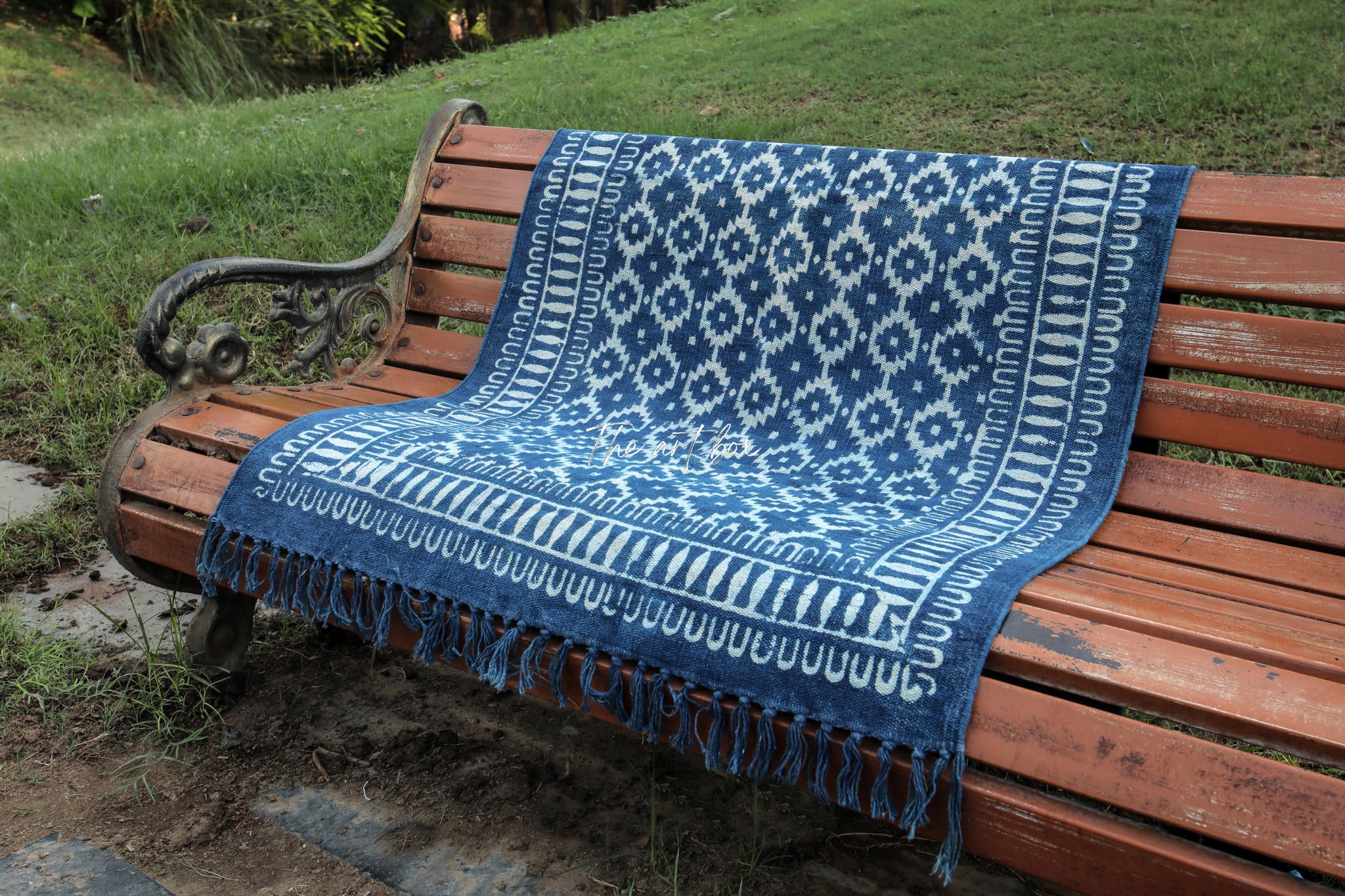 Indigo Blue Block Print Cotton Rectangle Rugs