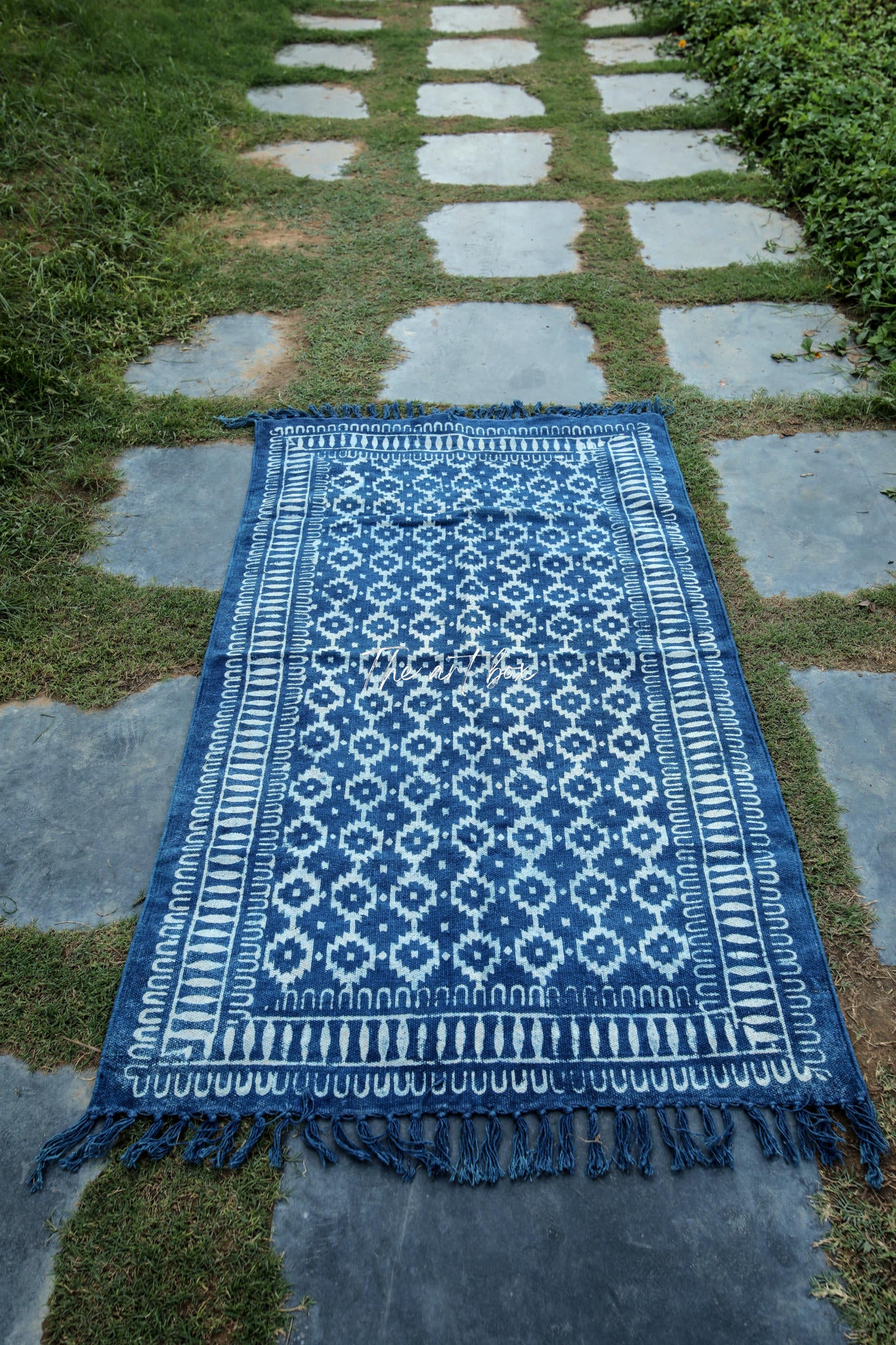 Indigo Blue Block Print Cotton Rectangle Rugs