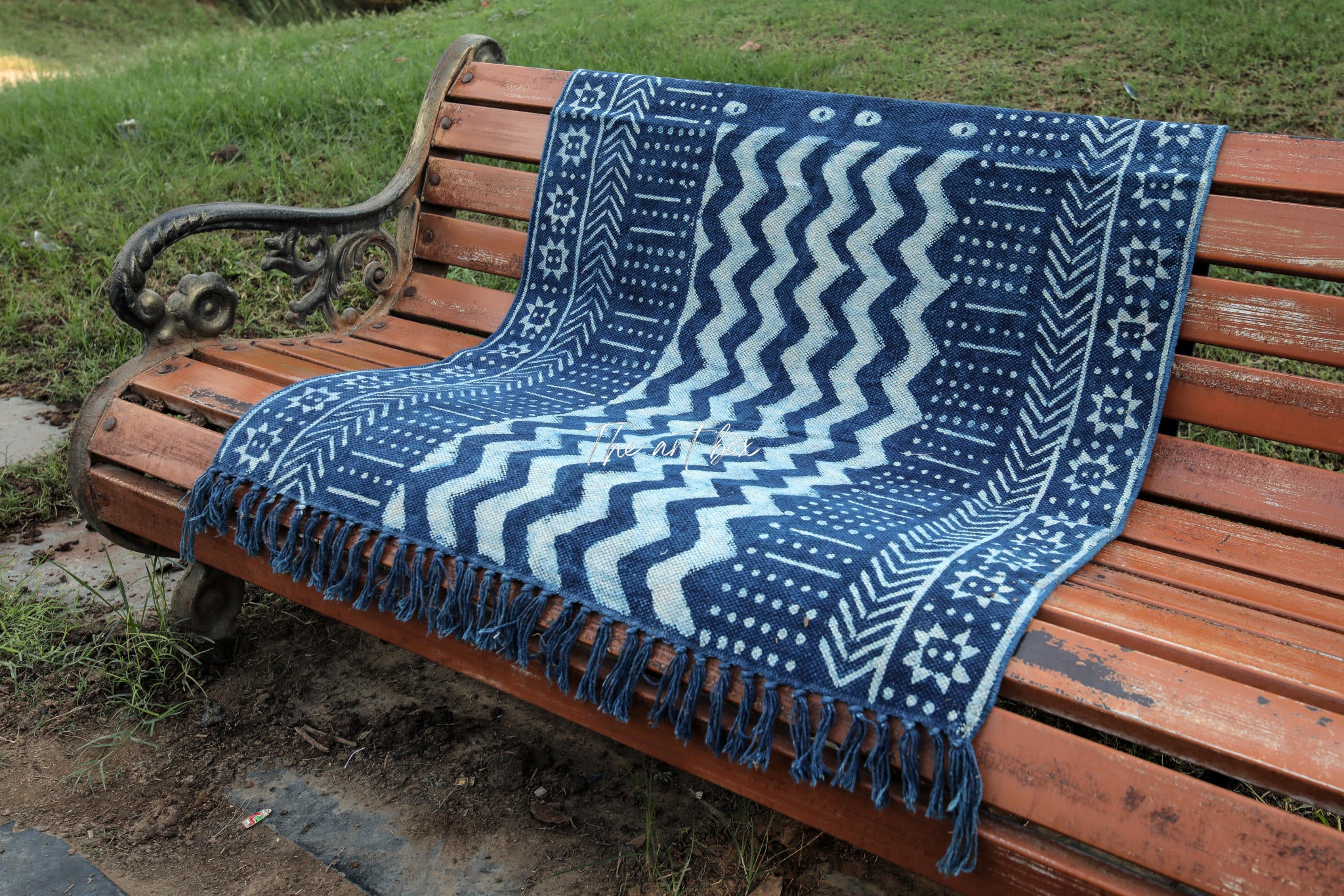 Indigo Blue Dabu Block Print Cotton Rectangle Rugs