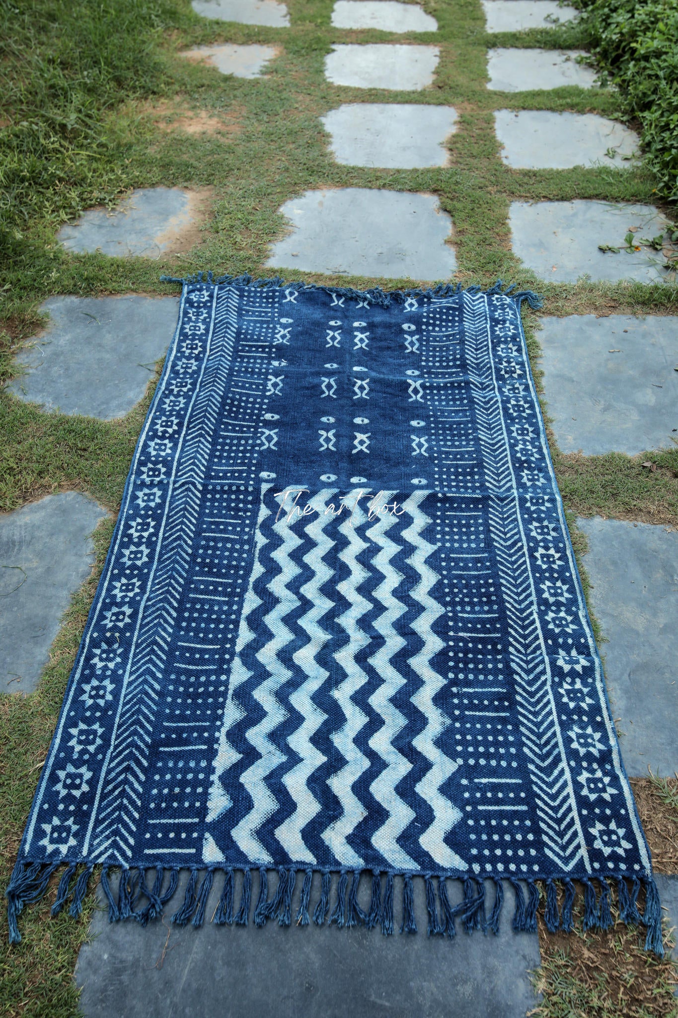 Indigo Blue Dabu Block Print Cotton Rectangle Rugs