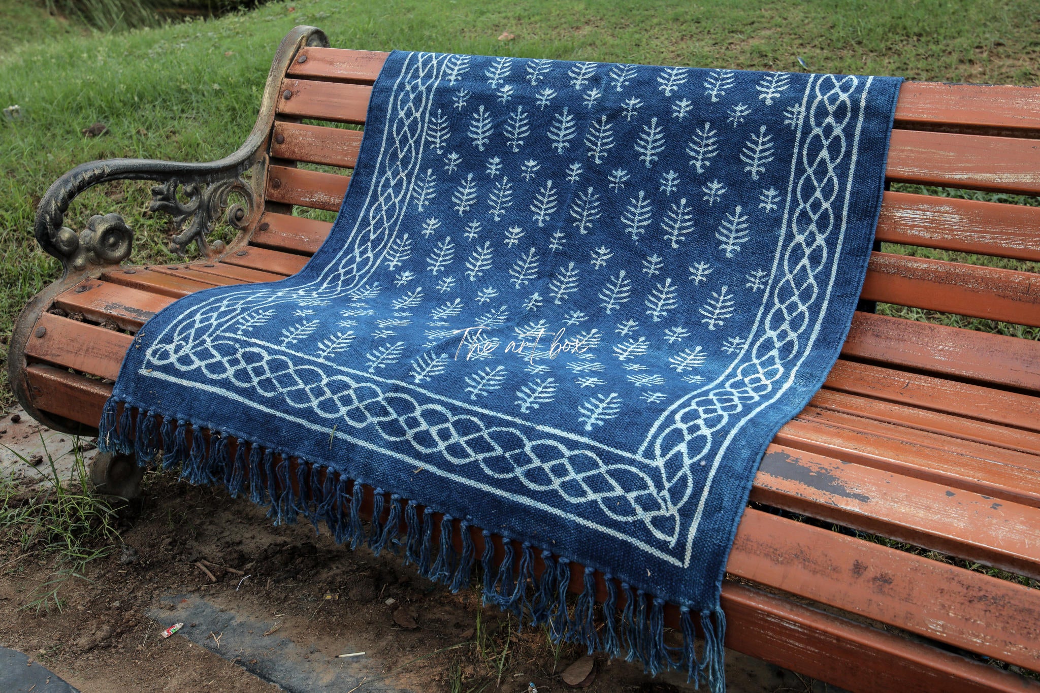 Indigo Blue Dabu Block Print Cotton Rectangle Rugs