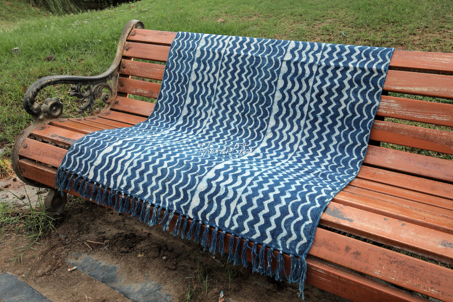 Indigo Blue Dabu Print Cotton Rectangle Rugs