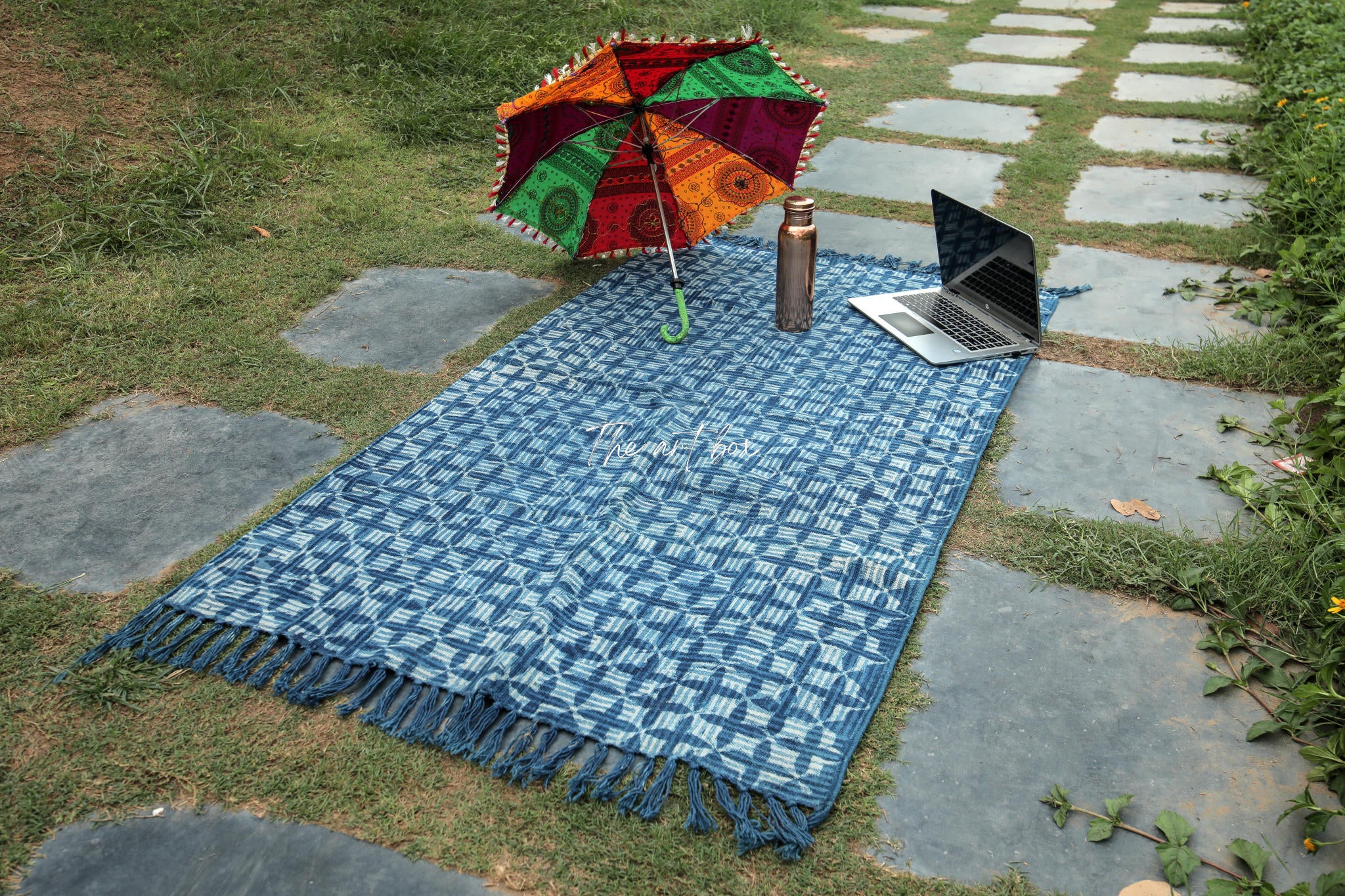 Indigo Blue Hand Block Print Cotton Rectangle  Rugs