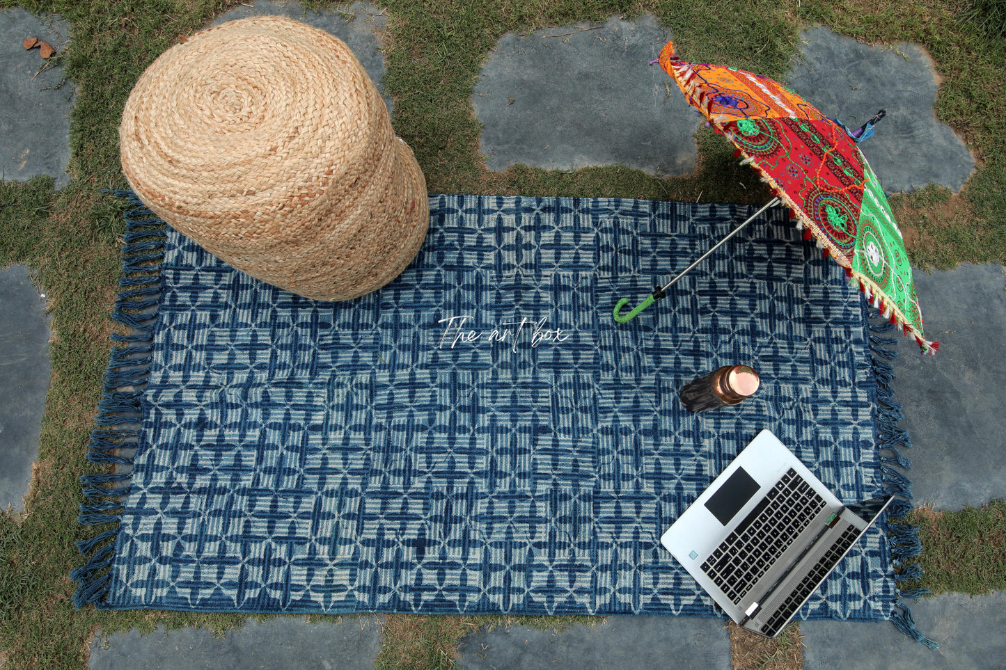 Indigo Blue Hand Block Print Cotton Rectangle  Rugs