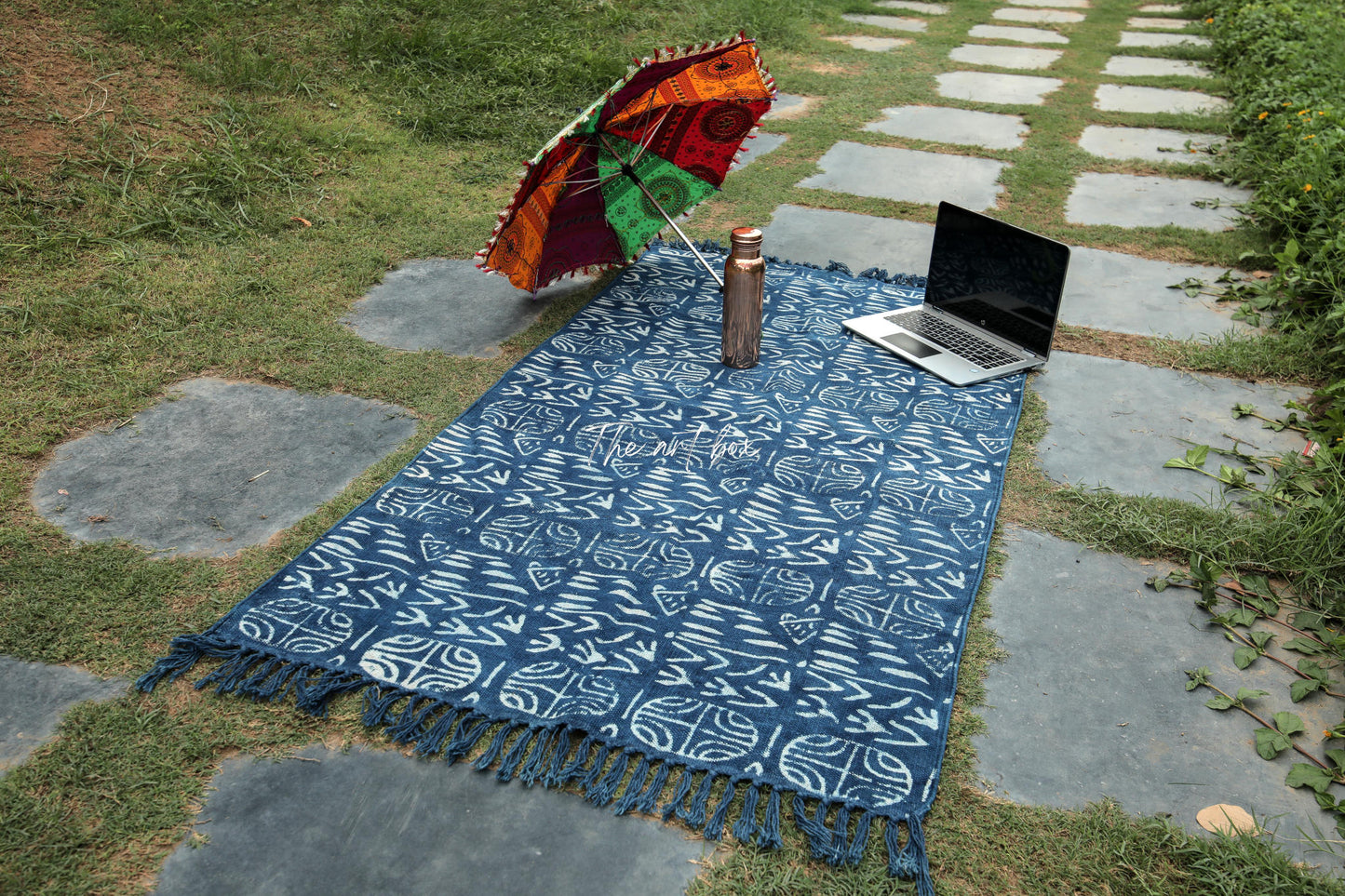 Indigo Blue Dabu Print Cotton Rectangle Rugs