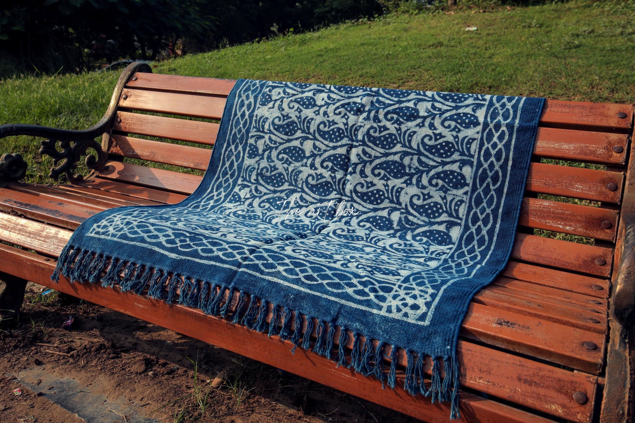 Indigo Blue Dabu Block Print Cotton Rectangle Rugs