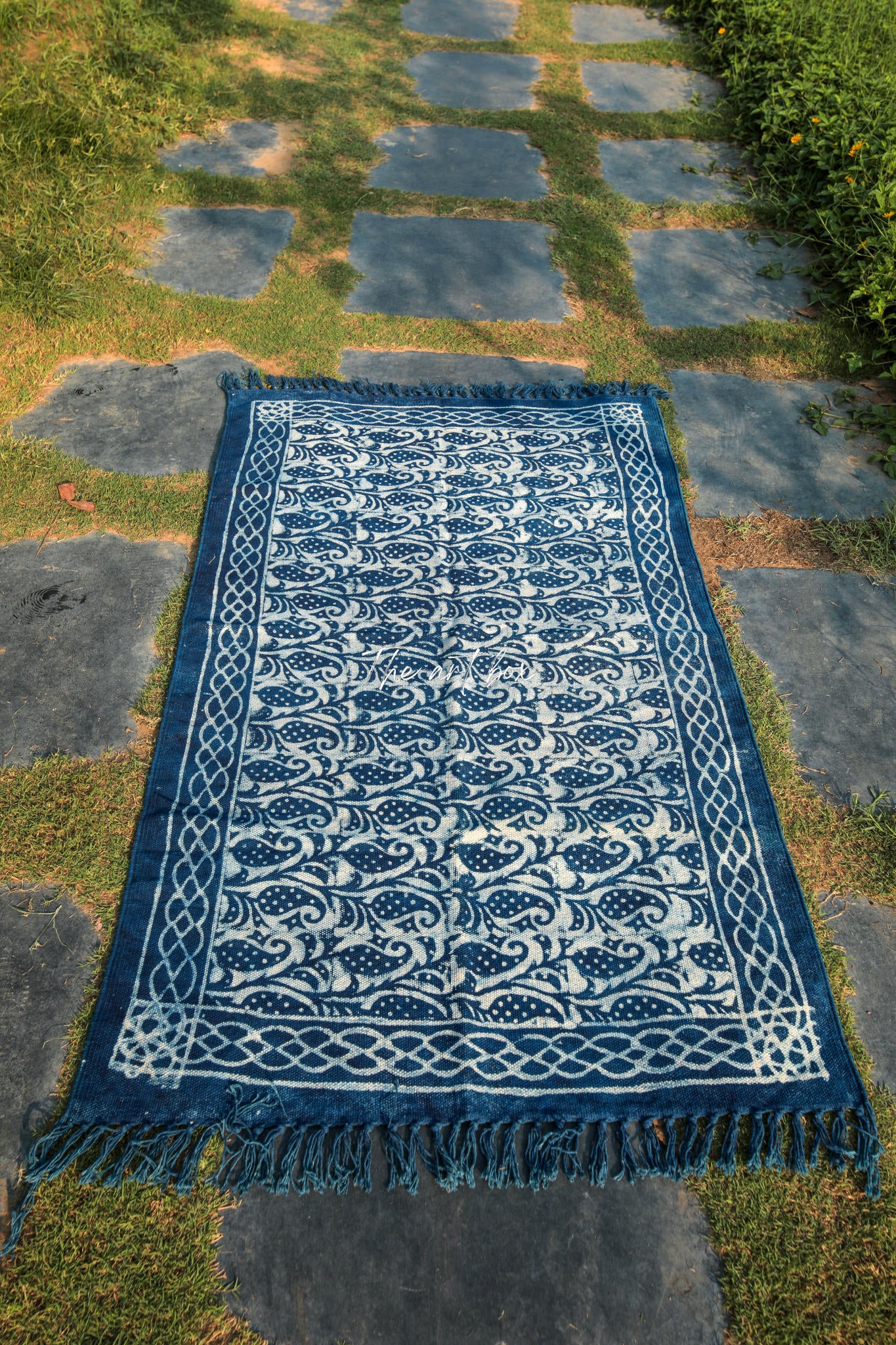 Indigo Blue Dabu Block Print Cotton Rectangle Rugs