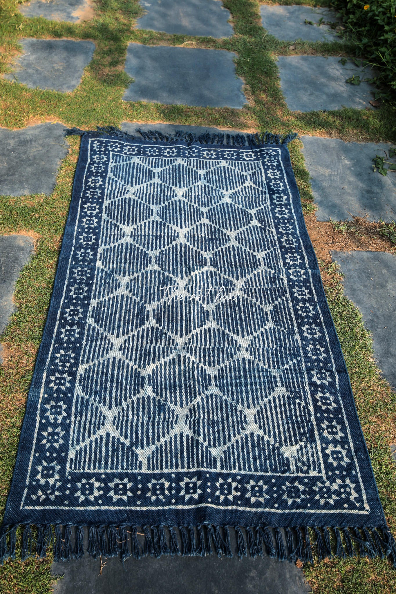 Indigo Blue Hand Block Print Cotton Rectangle Rugs