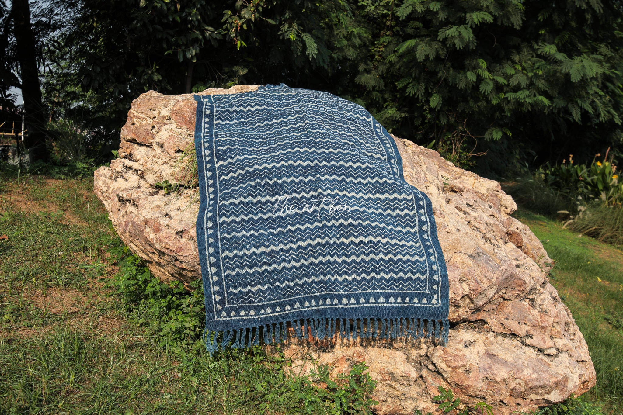 Indigo Blue Dabu Print Cotton Rectangle Rugs