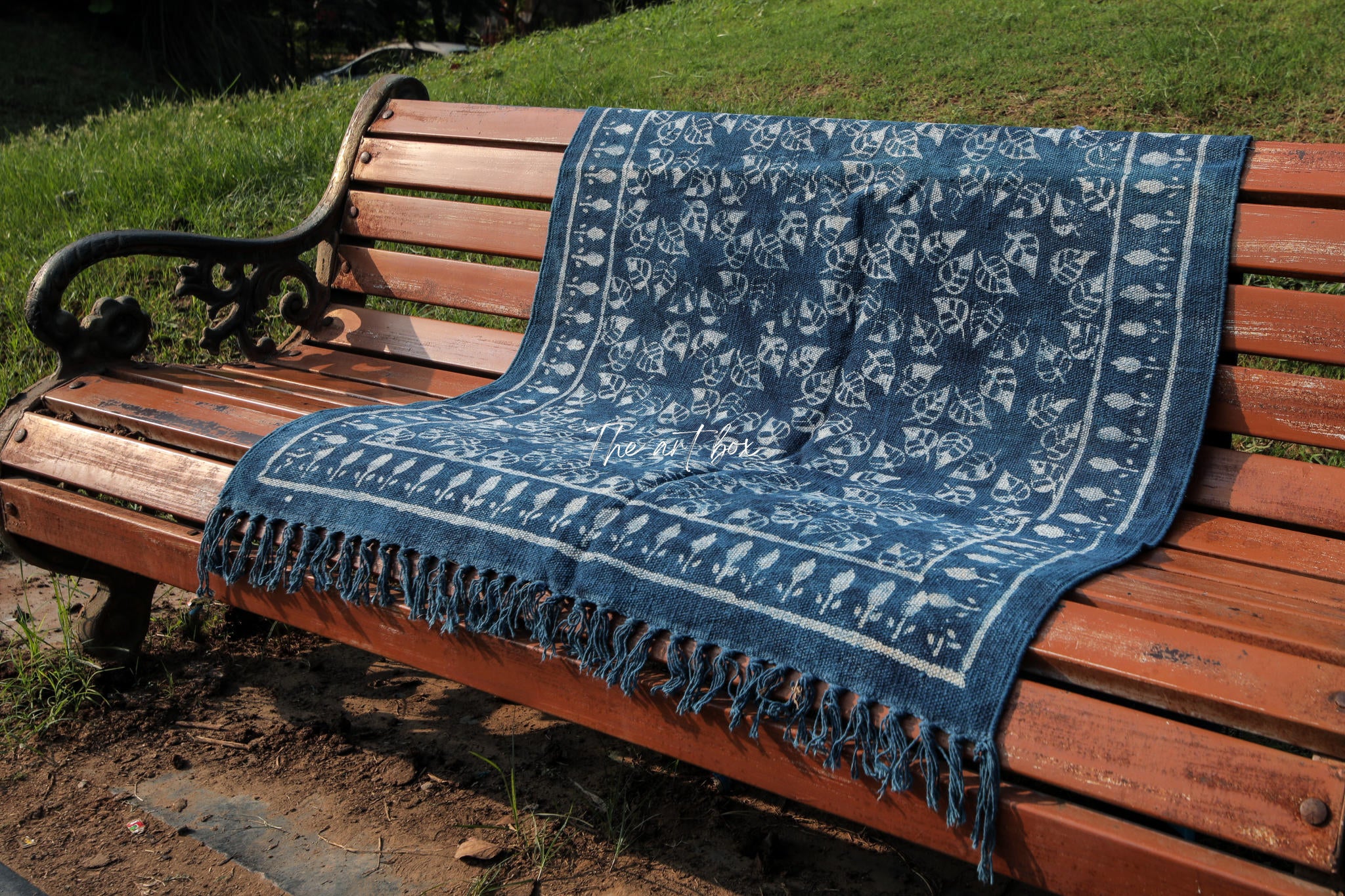 Indigo Blue Dabu Block Print Cotton Rectangle Rugs