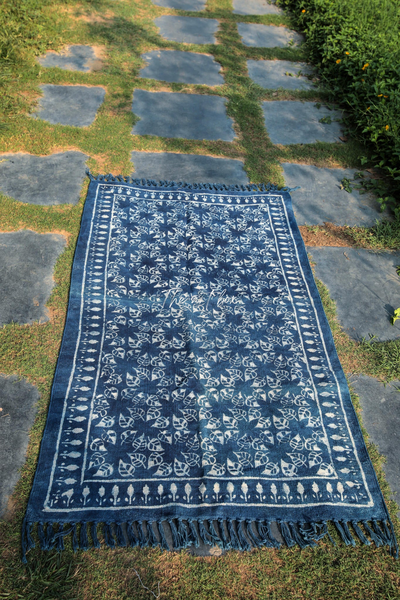 Indigo Blue Dabu Block Print Cotton Rectangle Rugs