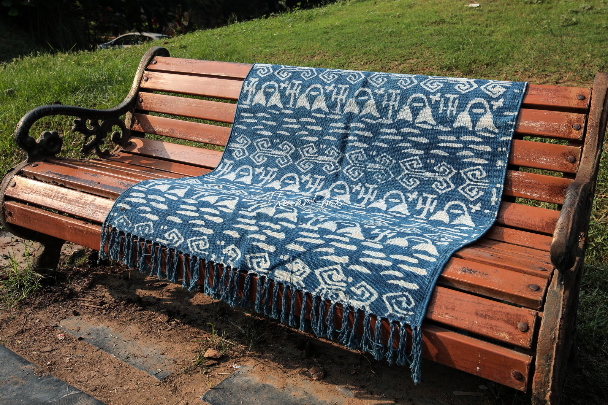 Indigo Blue Dabu Block Print Cotton Rectangle Rugs