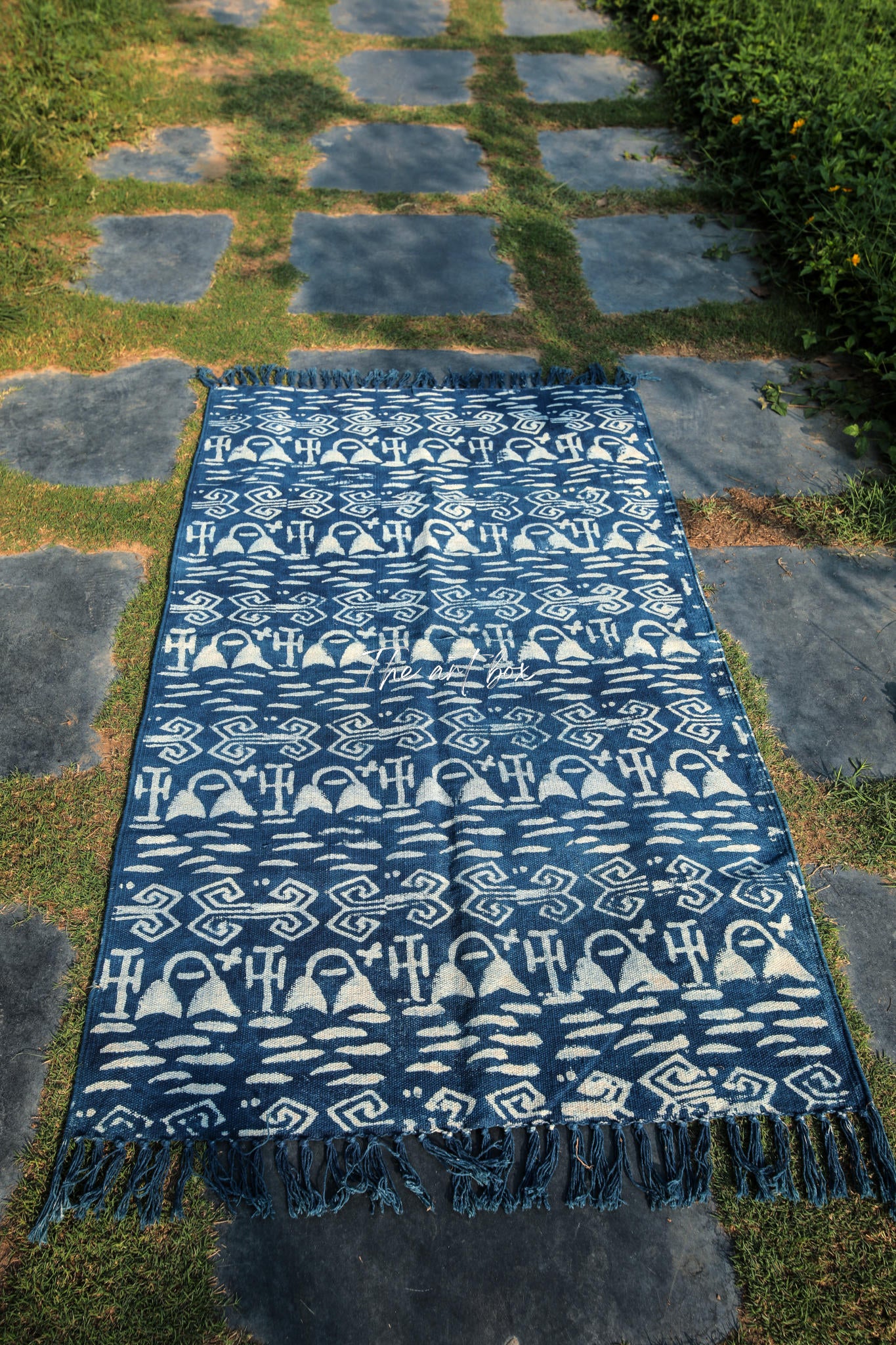 Indigo Blue Dabu Block Print Cotton Rectangle Rugs