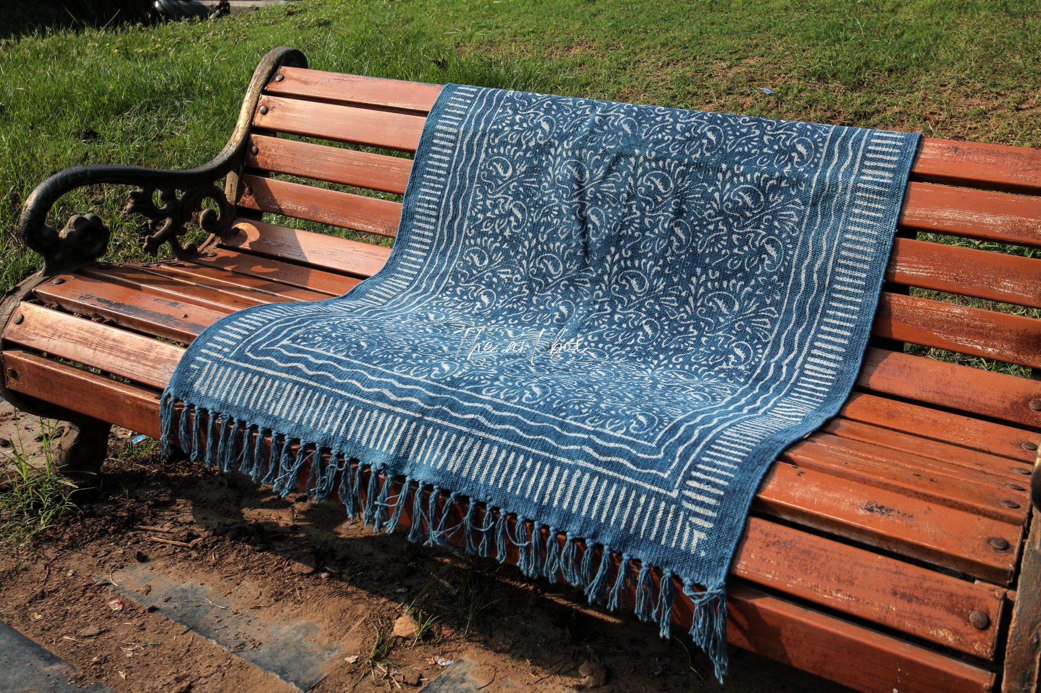 Indigo Blue Dabu Block Print Cotton Rectangle Rugs