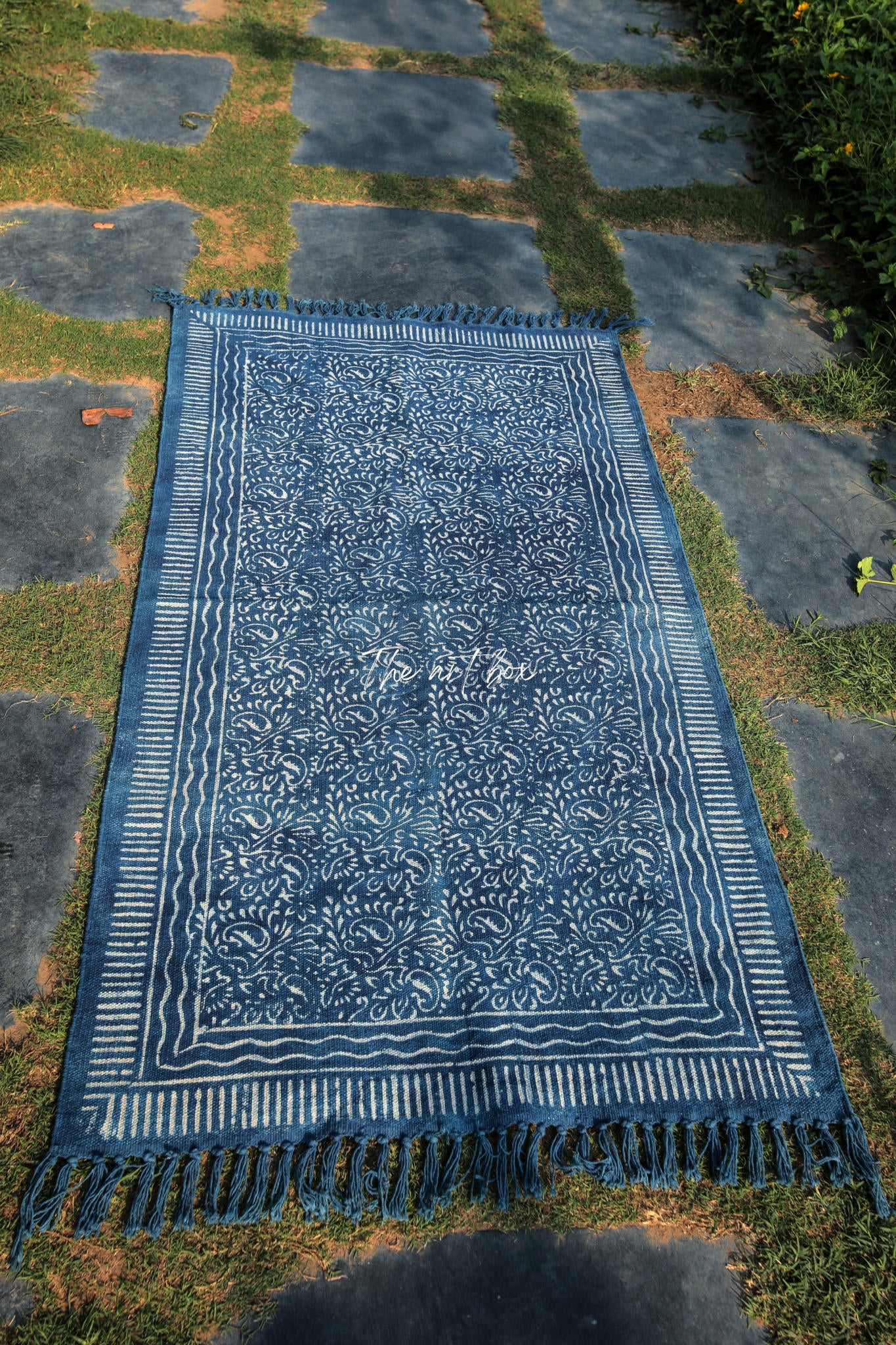 Indigo Blue Dabu Block Print Cotton Rectangle Rugs