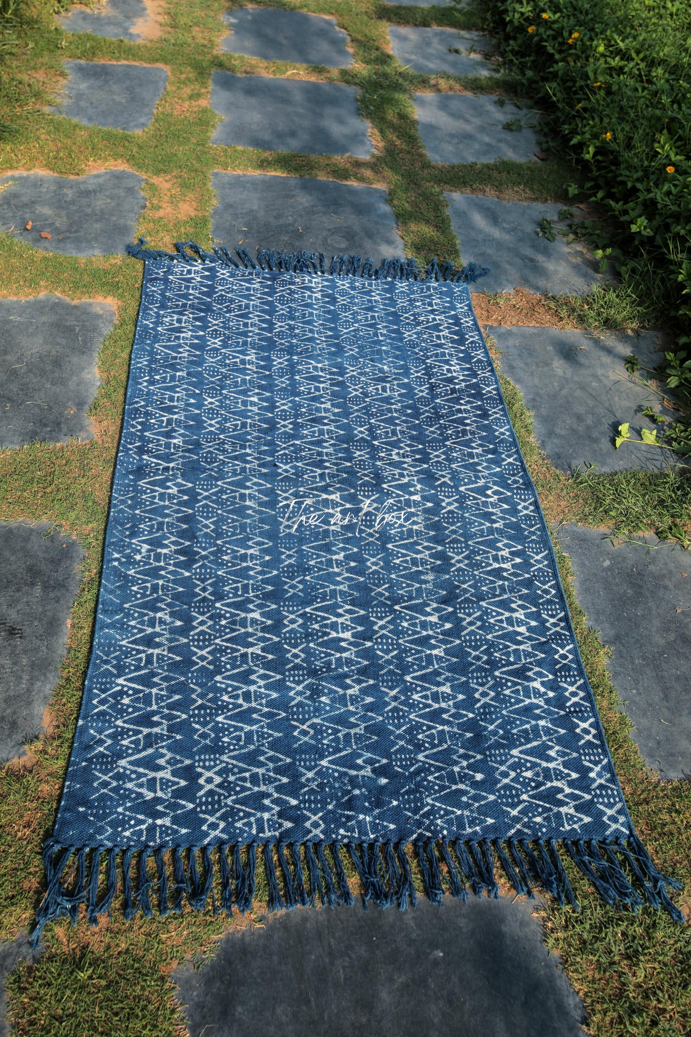 Indigo Blue Dabu Block Print Cotton Rectangle Rugs