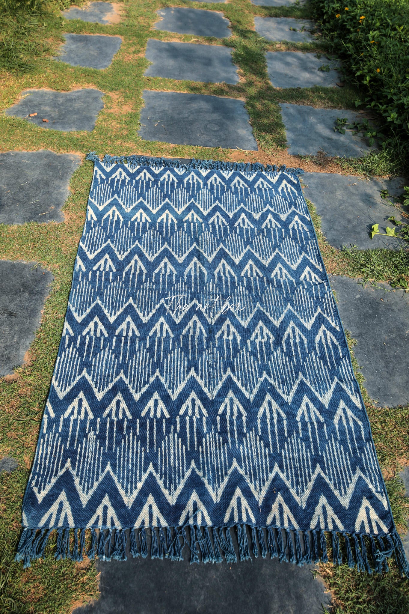 Indigo Blue Dabu Block Print Cotton Rectangle Rugs