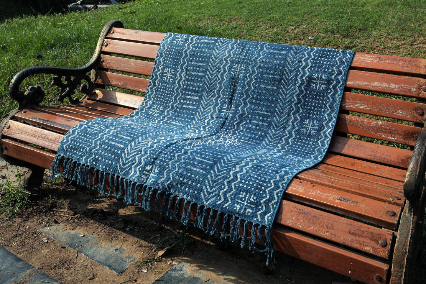 Indigo Blue Dabu Block Print Cotton Rectangle Rugs
