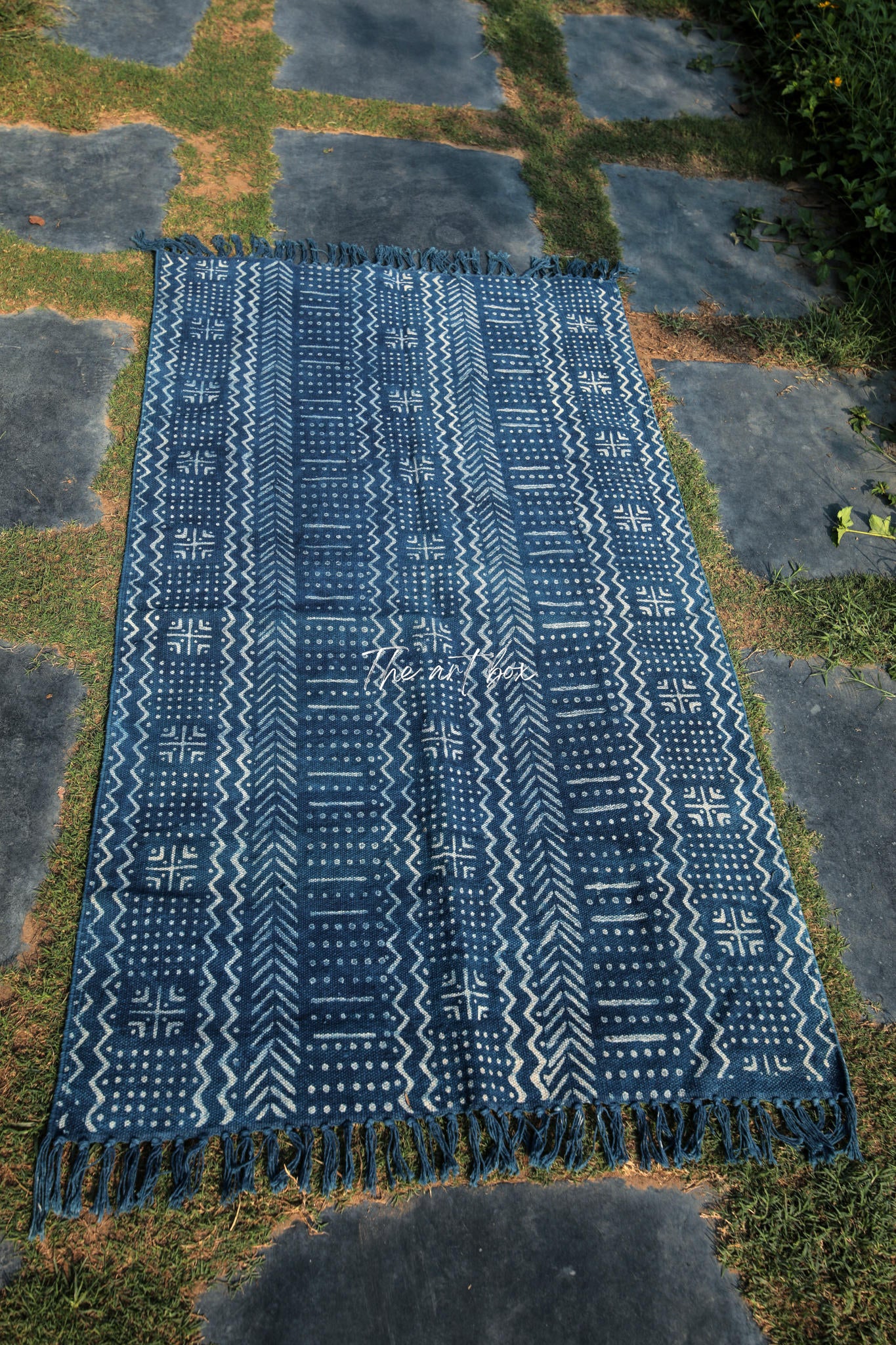 Indigo Blue Dabu Block Print Cotton Rectangle Rugs