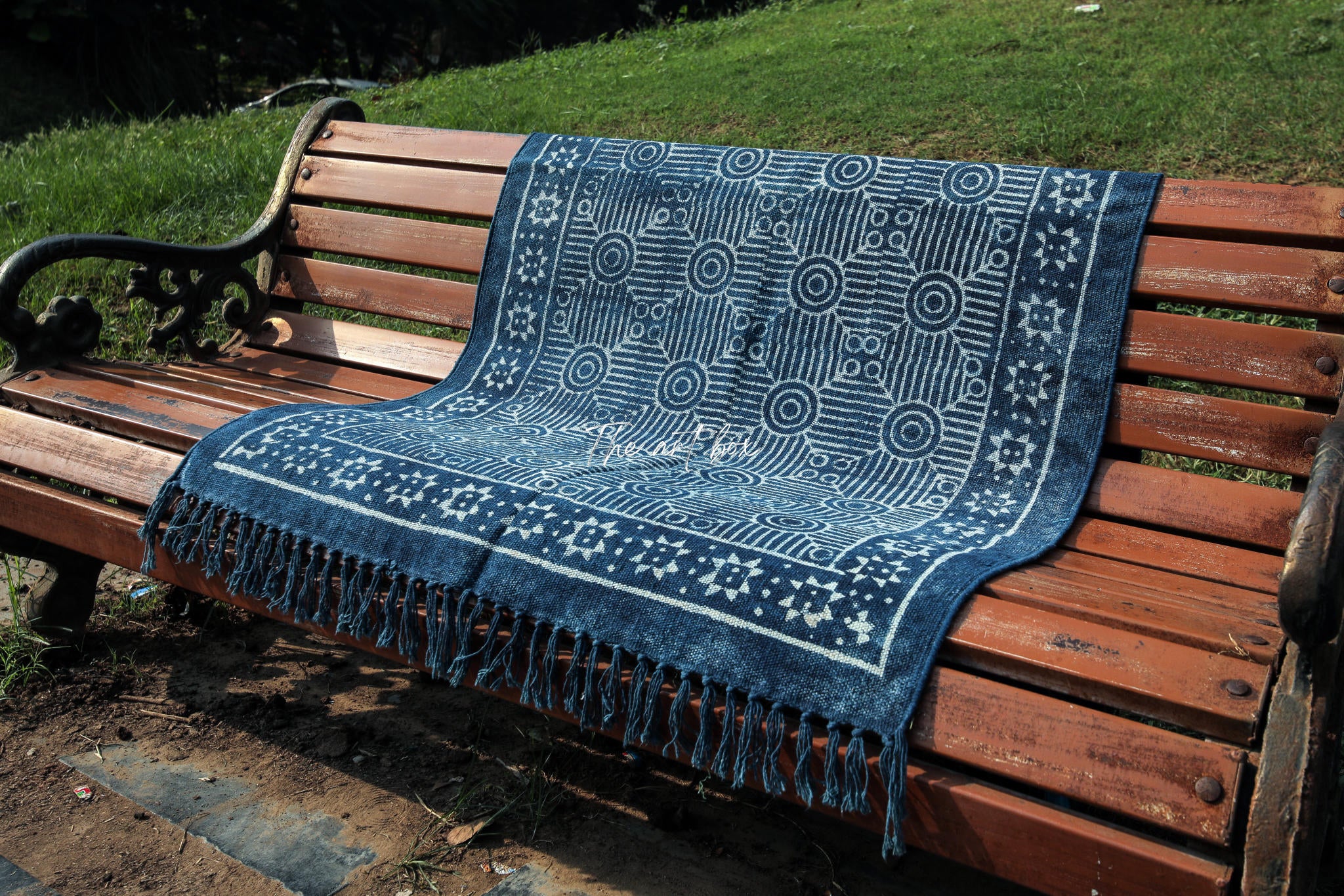 Indigo Blue Dabu Block Print Cotton Rectangle Rugs