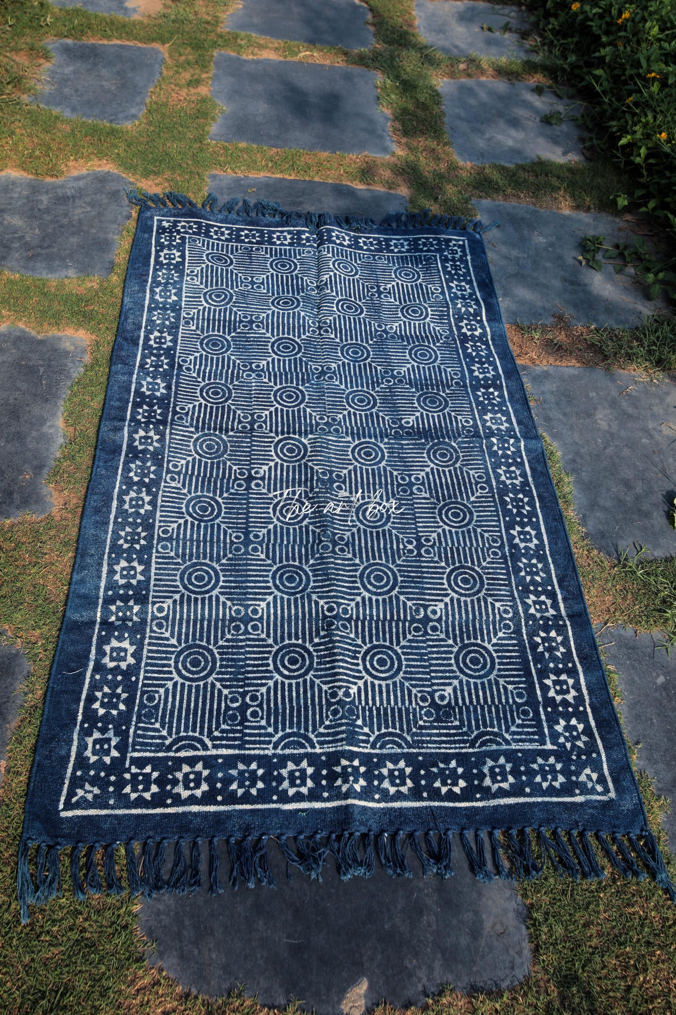 Indigo Blue Dabu Block Print Cotton Rectangle Rugs