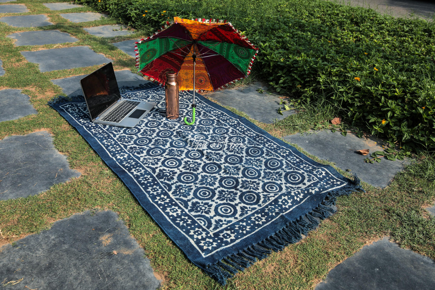 Indigo Blue Hand Block Print Cotton Rectangle Rugs