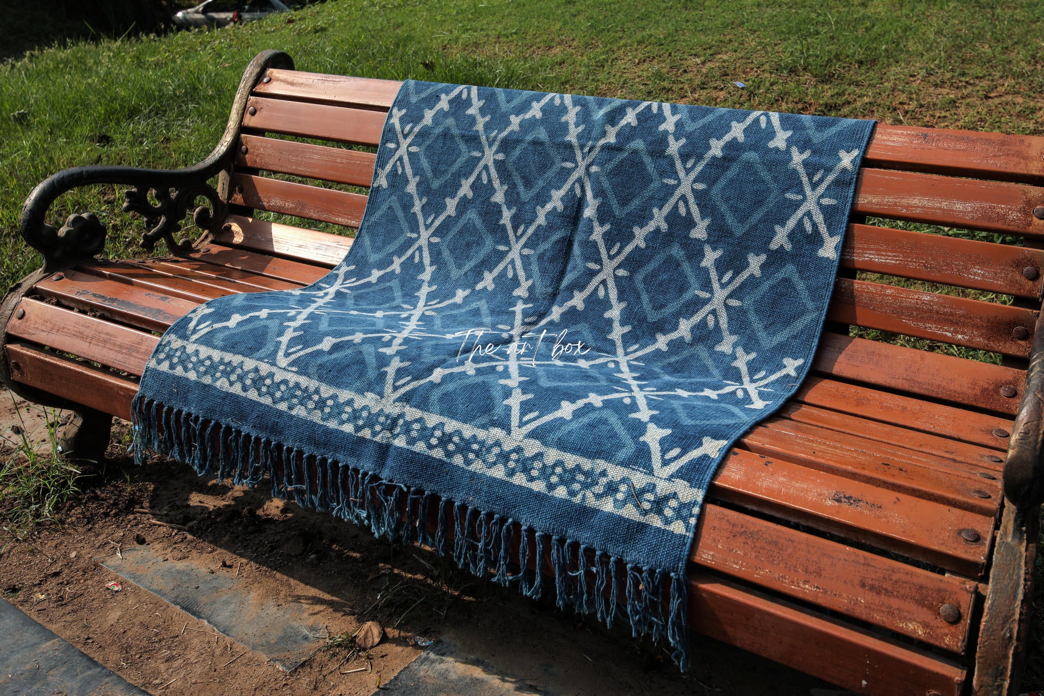 Indigo Blue Dabu Block Print Cotton Rectangle Rugs